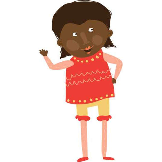 A girl waving.