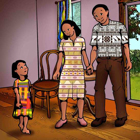 A girl looking at a woman holding hands with a man.