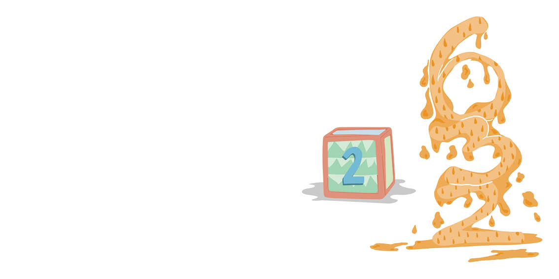 A block with the number 2 stands in the puddle. The number 632 is written in goo.