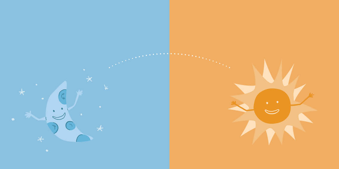 The moon and the sun shine.
