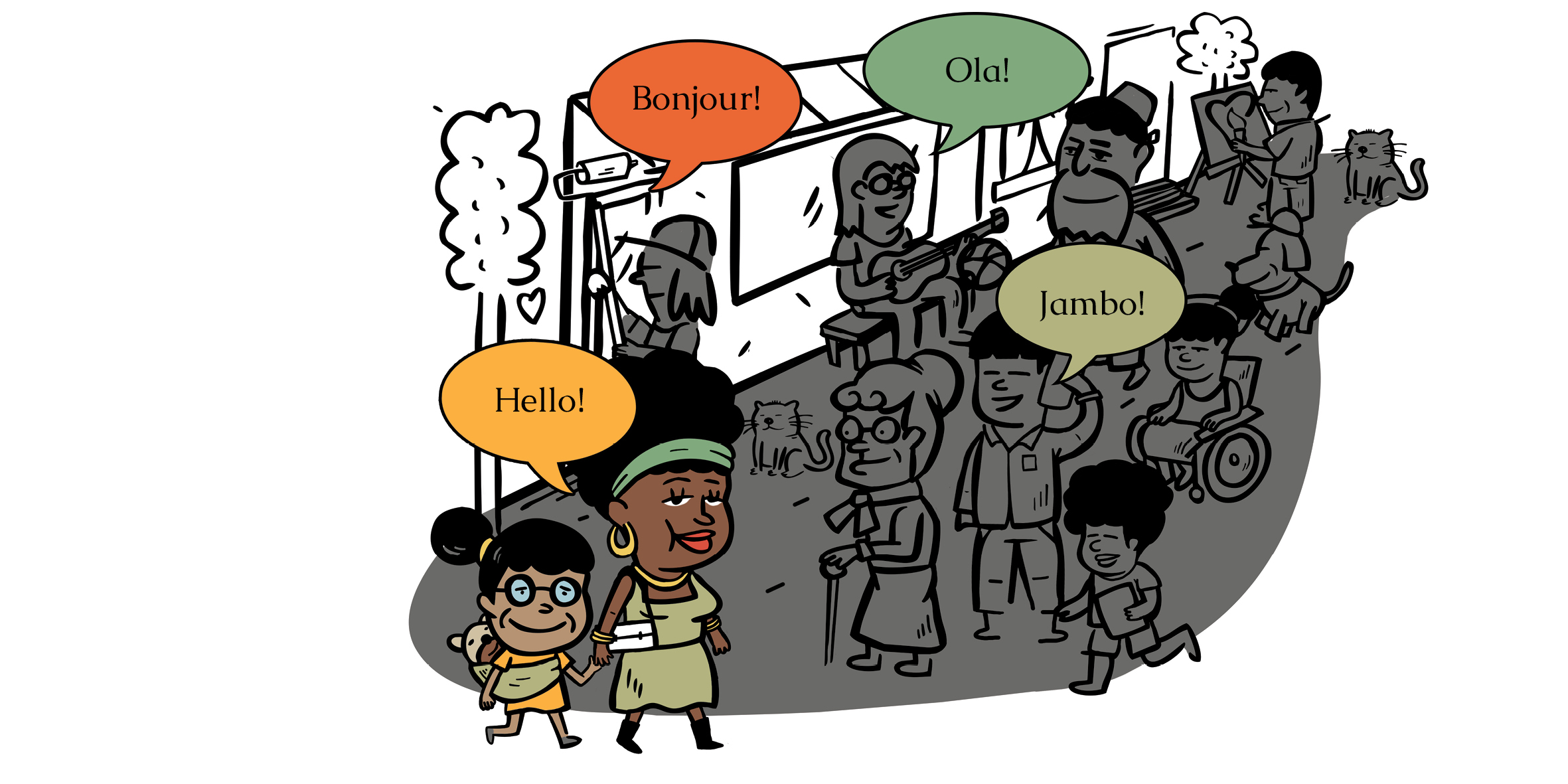 A very busy day! — original illustrated page 8, English text included