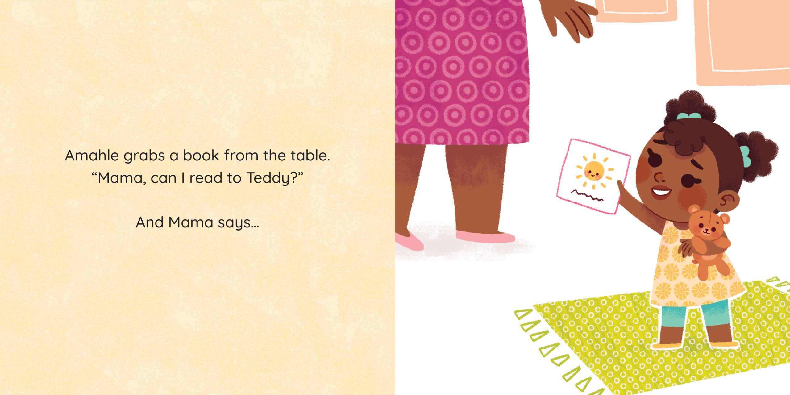 Amahle wants to help! — original illustrated page 12, English text included