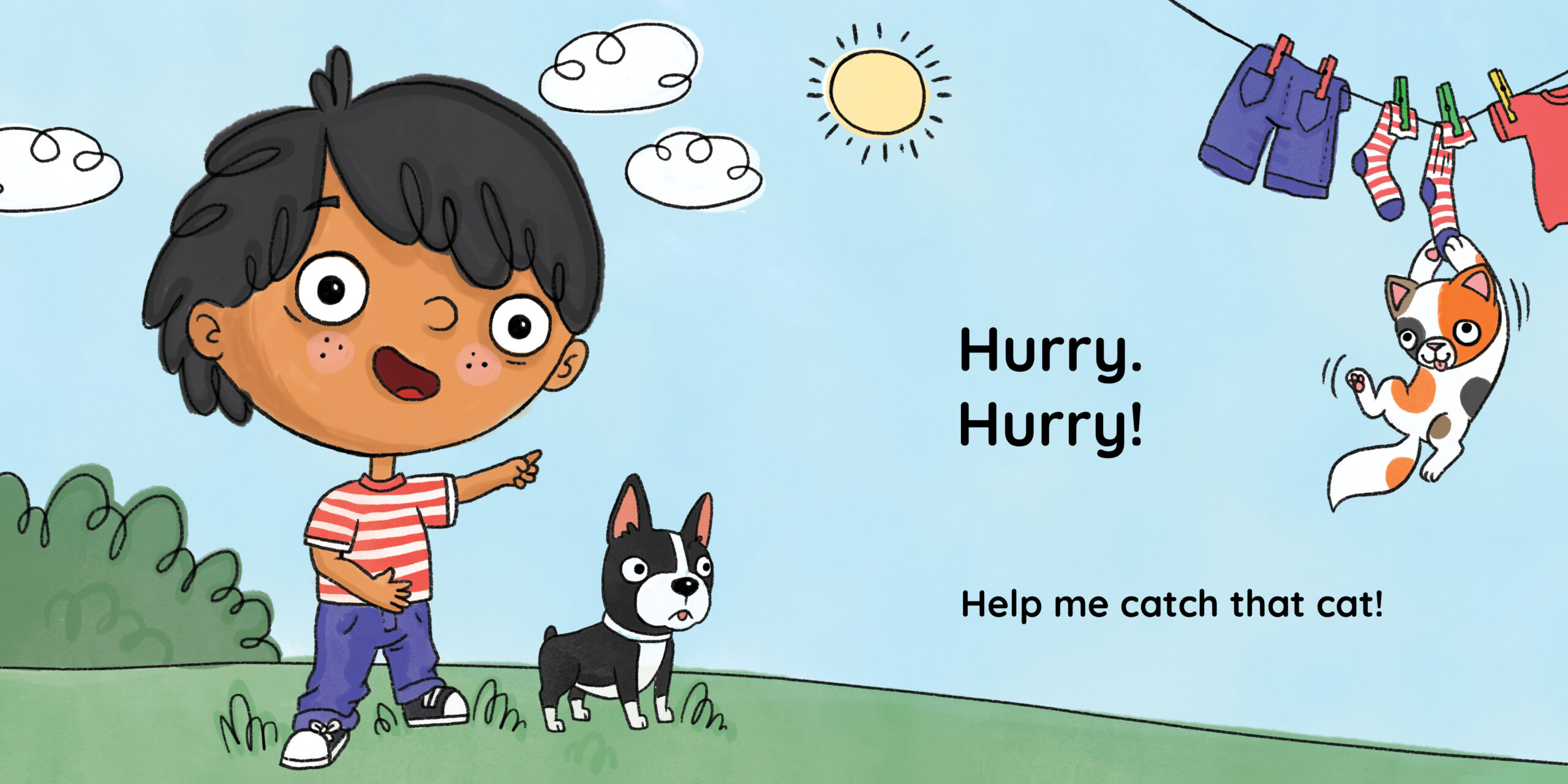 Catch That Cat! — original illustrated page 2, English text included
