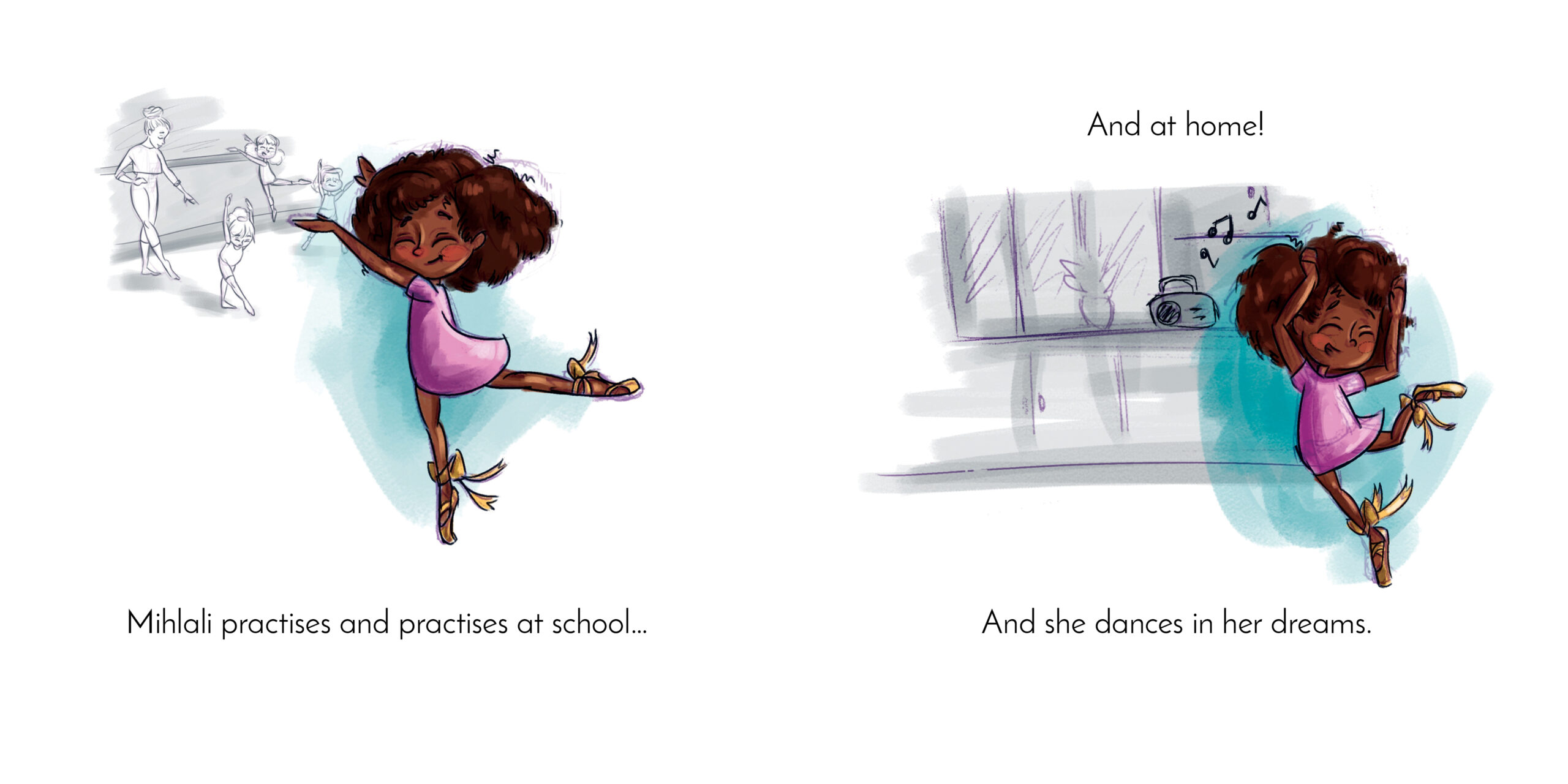 Dance, Mihlali! — original illustrated page 10, English text included