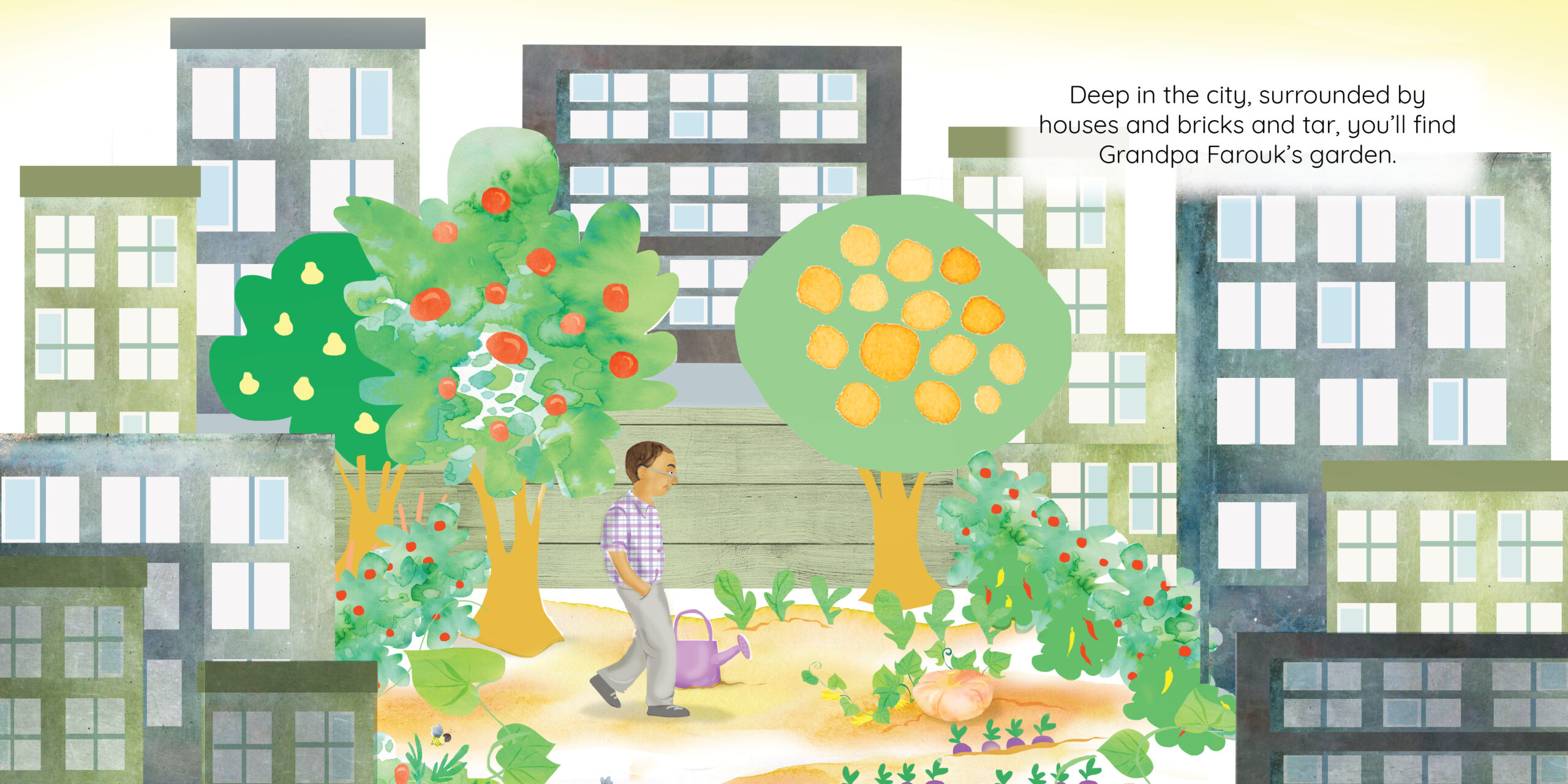 Grandpa Farouk’s Garden — original illustrated page 2, English text included