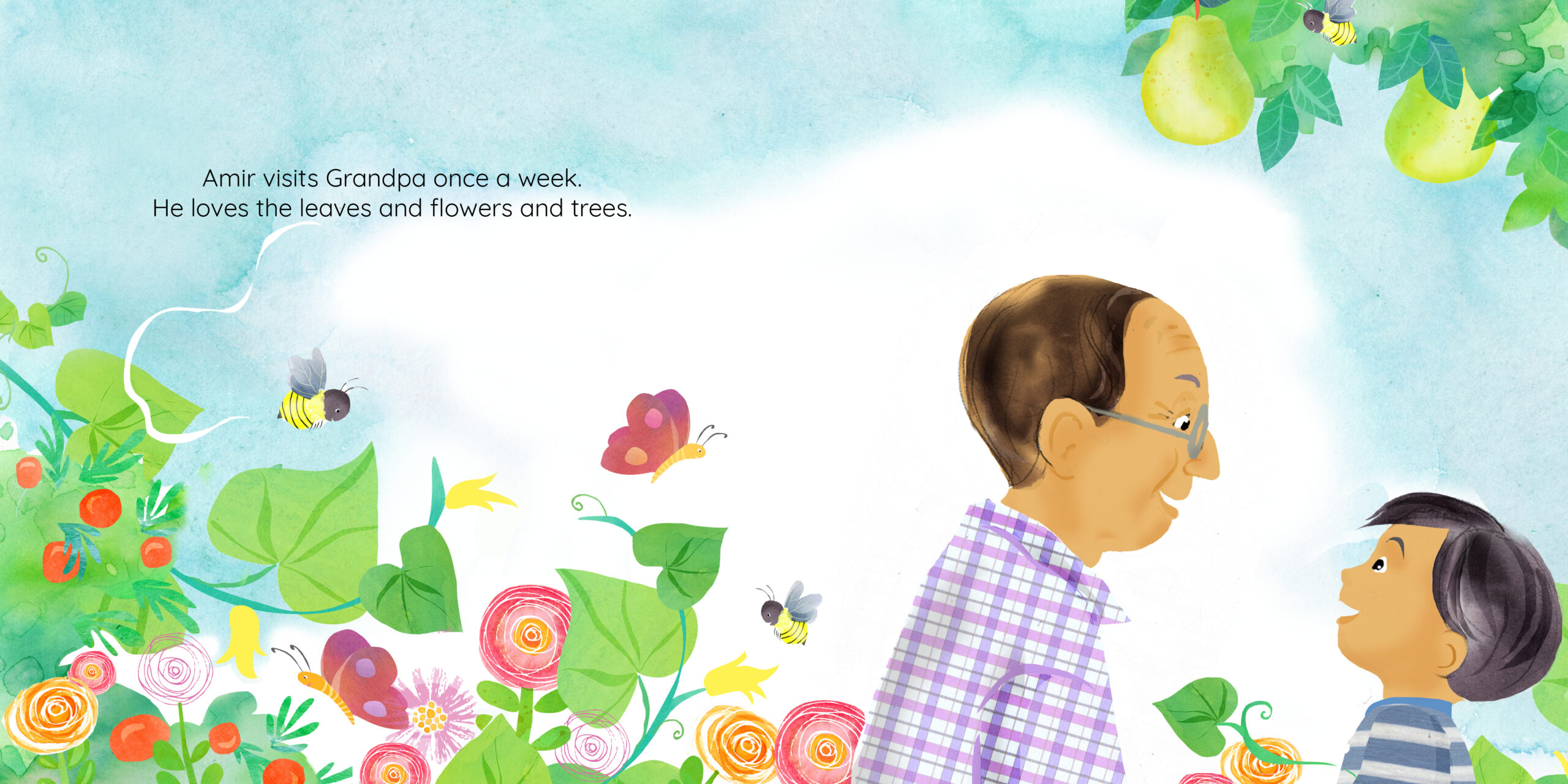 Grandpa Farouk’s Garden — original illustrated page 3, English text included