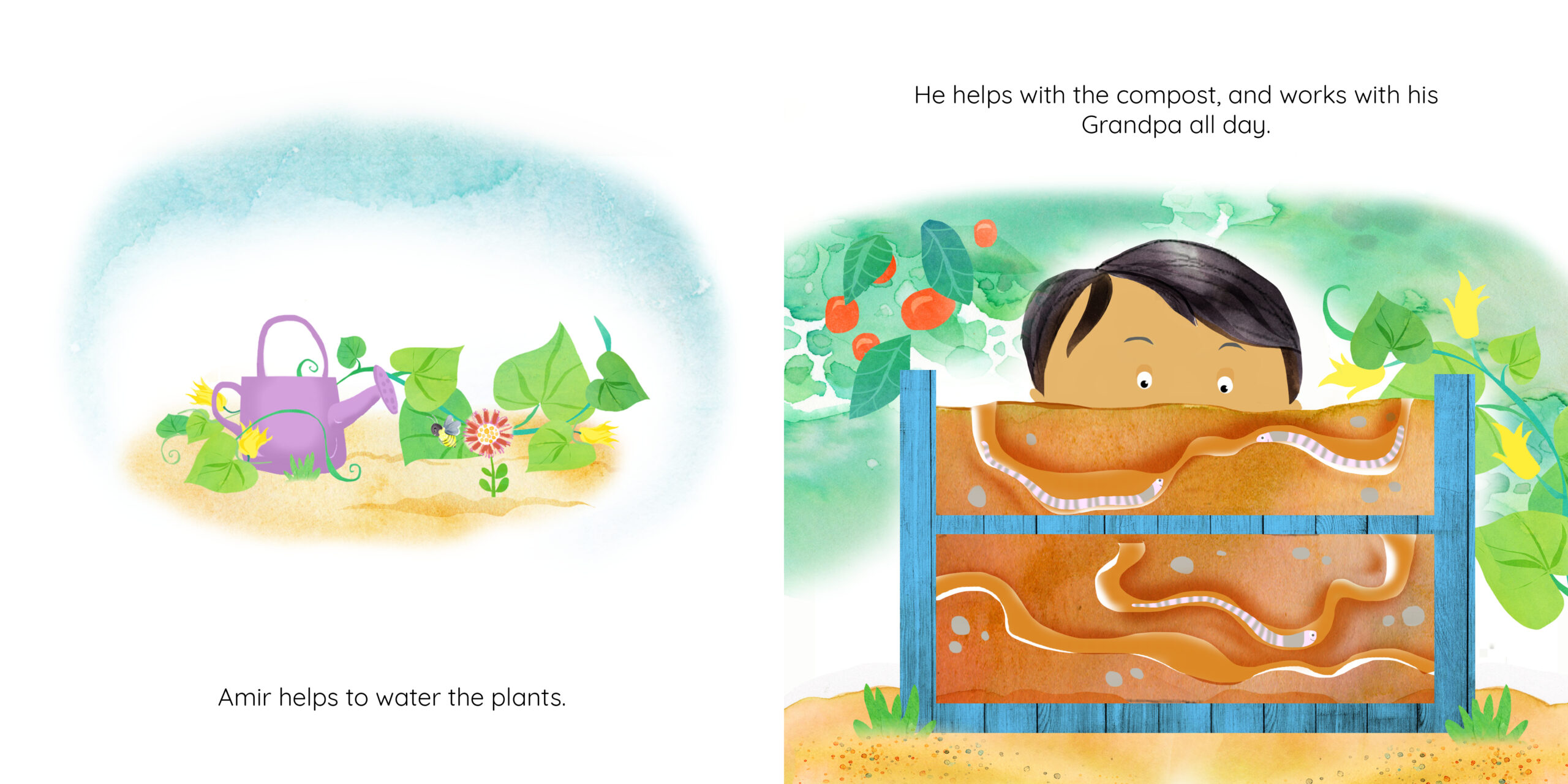 Grandpa Farouk’s Garden — original illustrated page 4, English text included