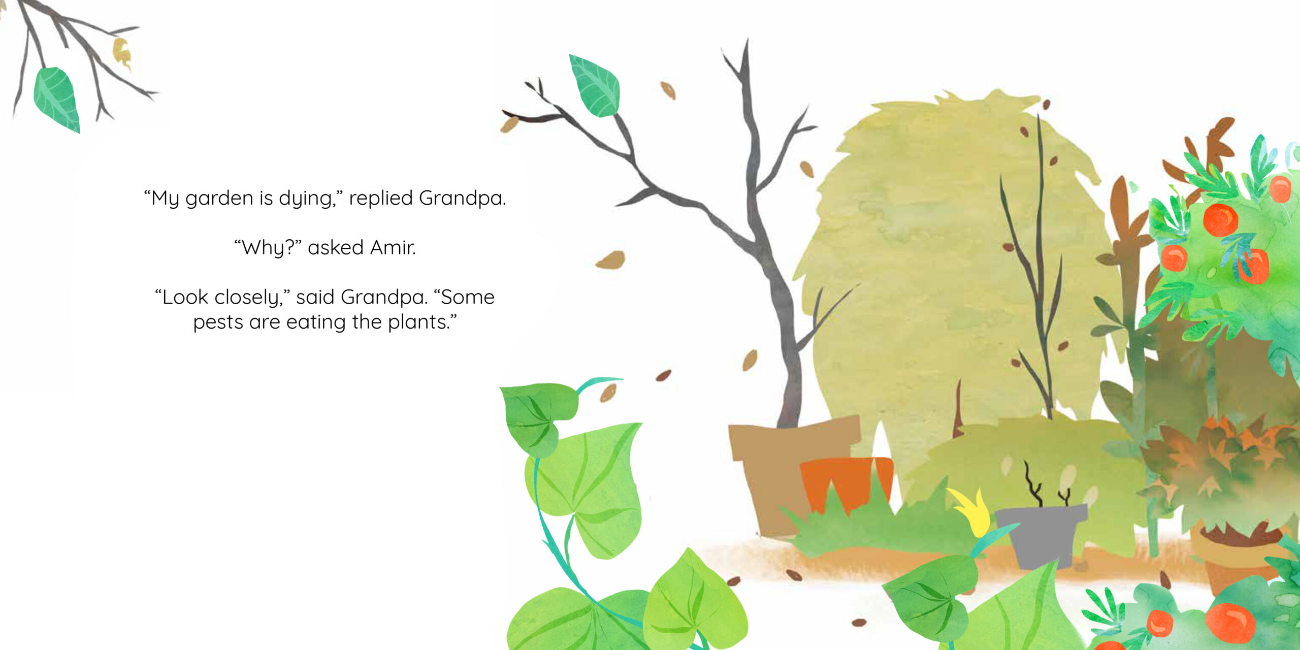Grandpa Farouk’s Garden — original illustrated page 6, English text included