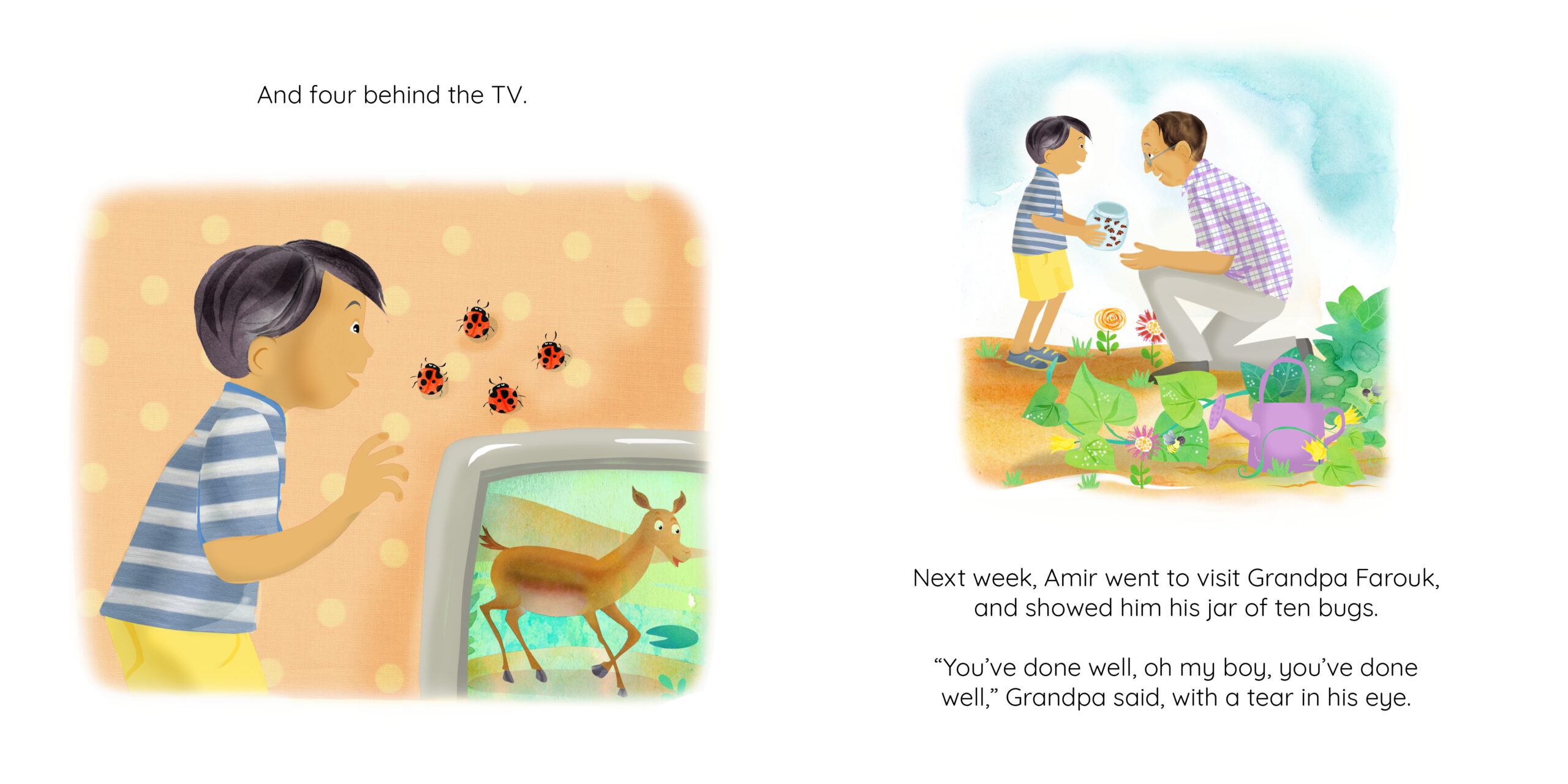 Grandpa Farouk’s Garden — original illustrated page 10, English text included