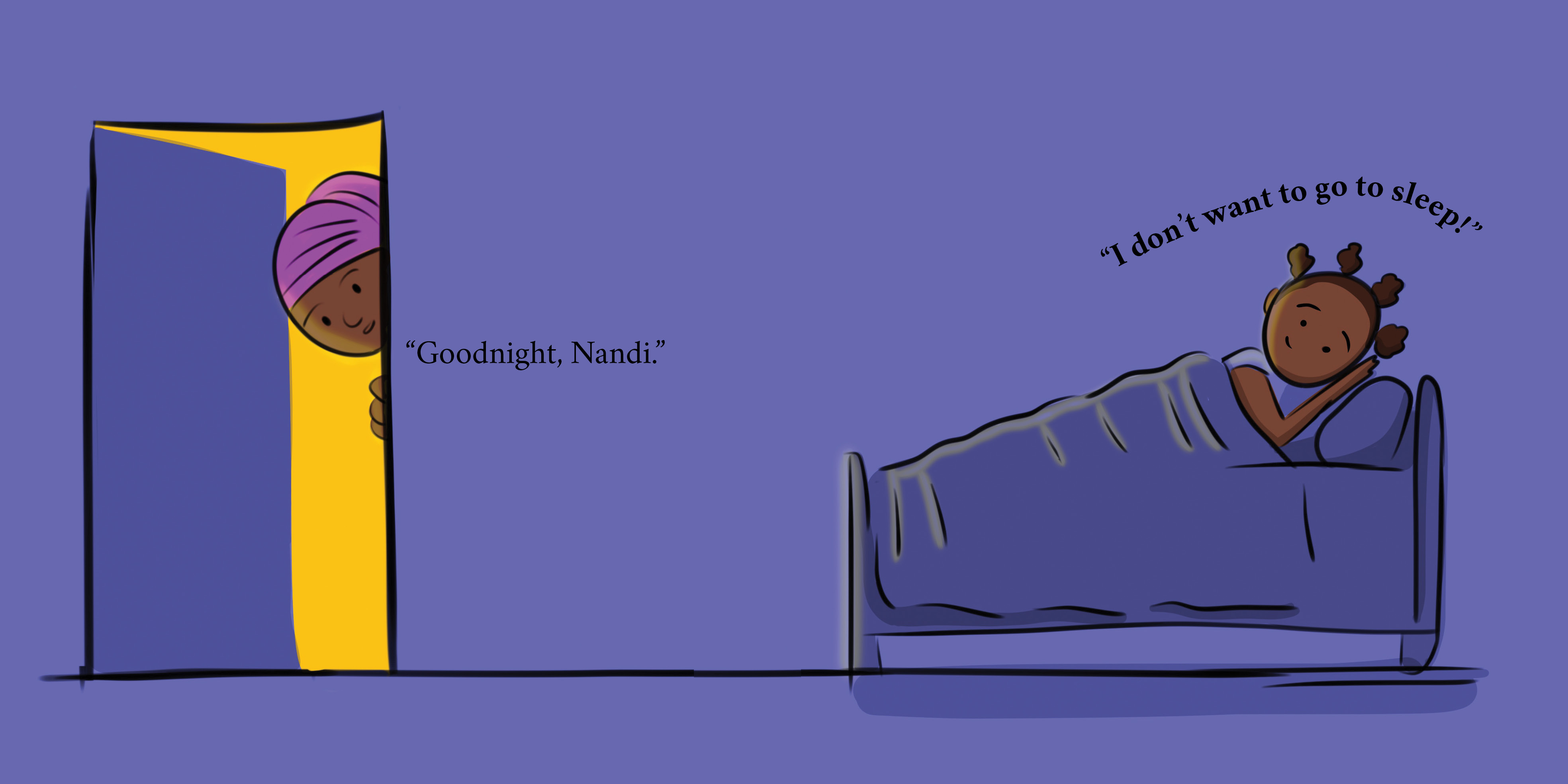 I don’t want to go to sleep! — original illustrated page 5, English text included