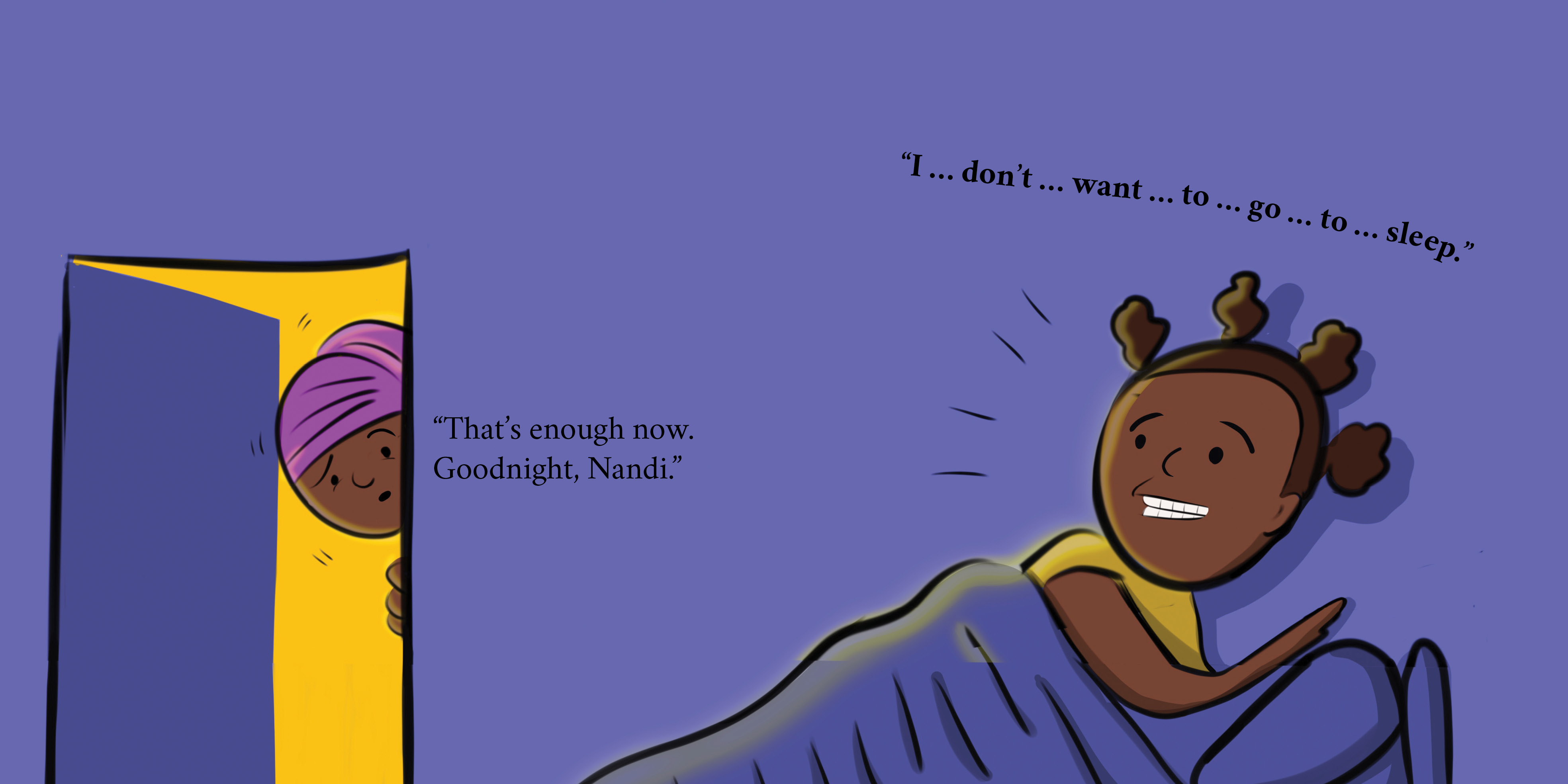 I don’t want to go to sleep! — original illustrated page 6, English text included