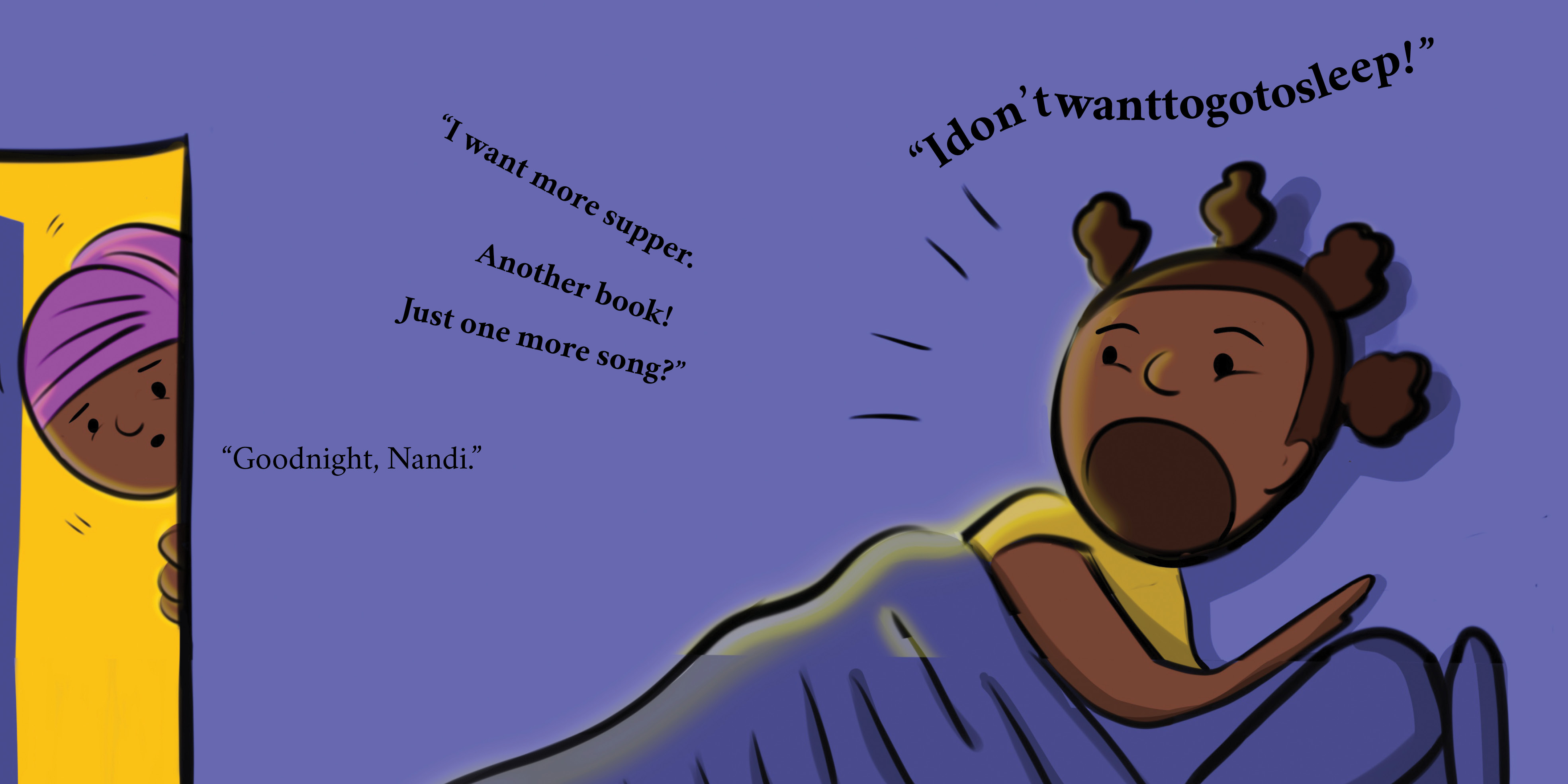 I don’t want to go to sleep! — original illustrated page 7, English text included