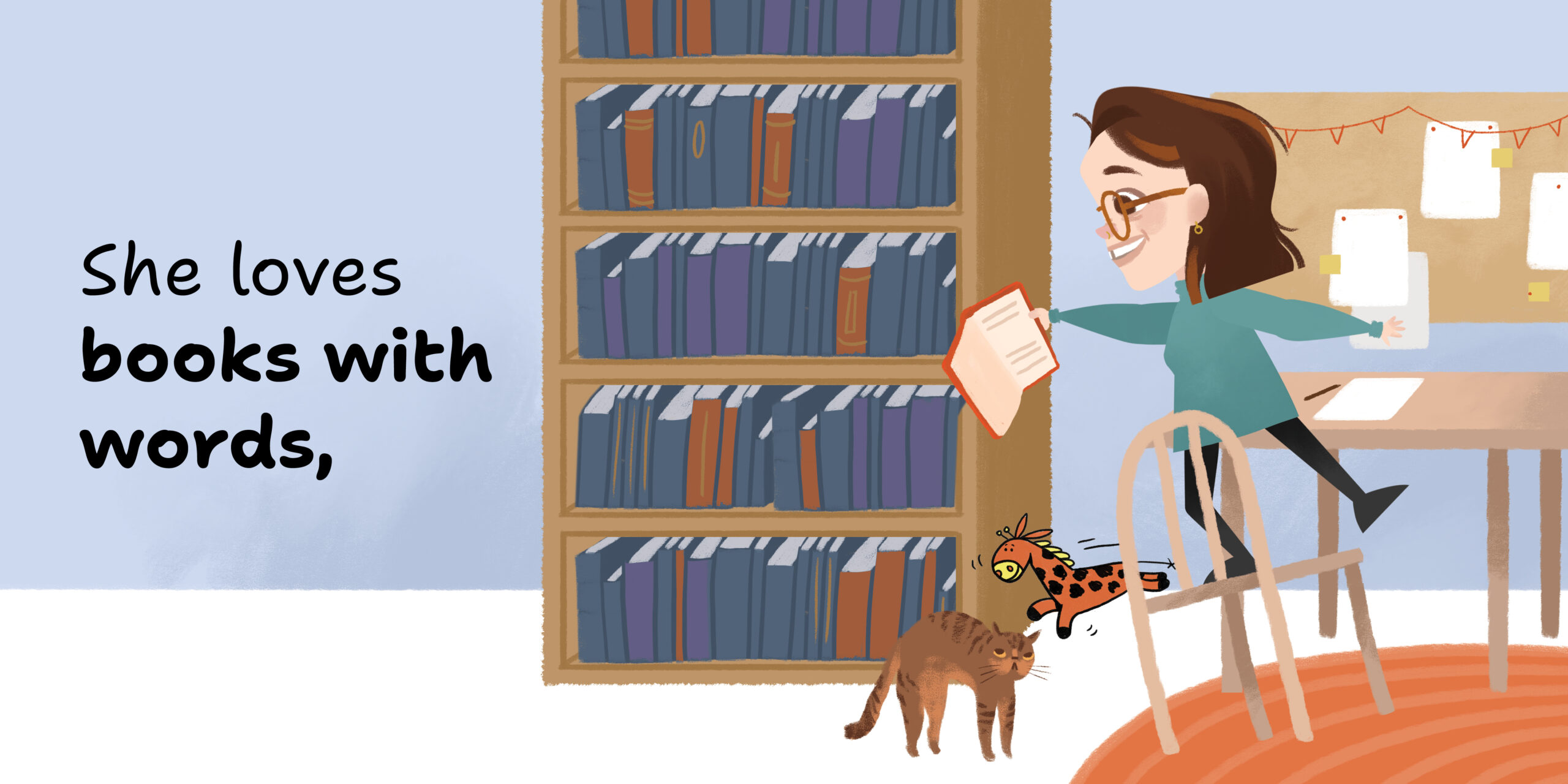 Julia Loves Books — original illustrated page 3, English text included