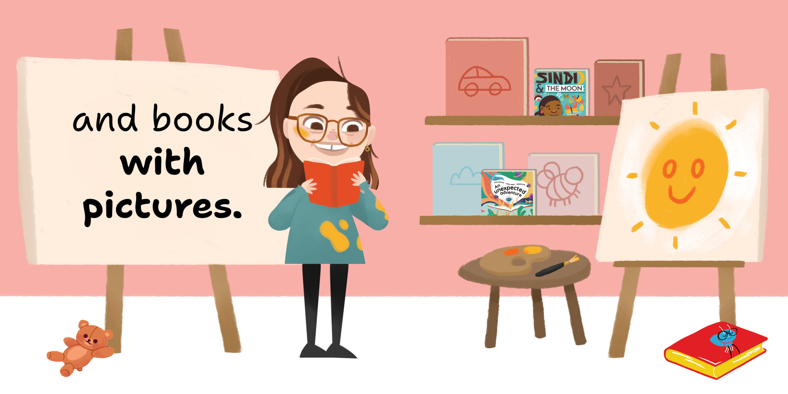 Julia Loves Books — original illustrated page 4, English text included