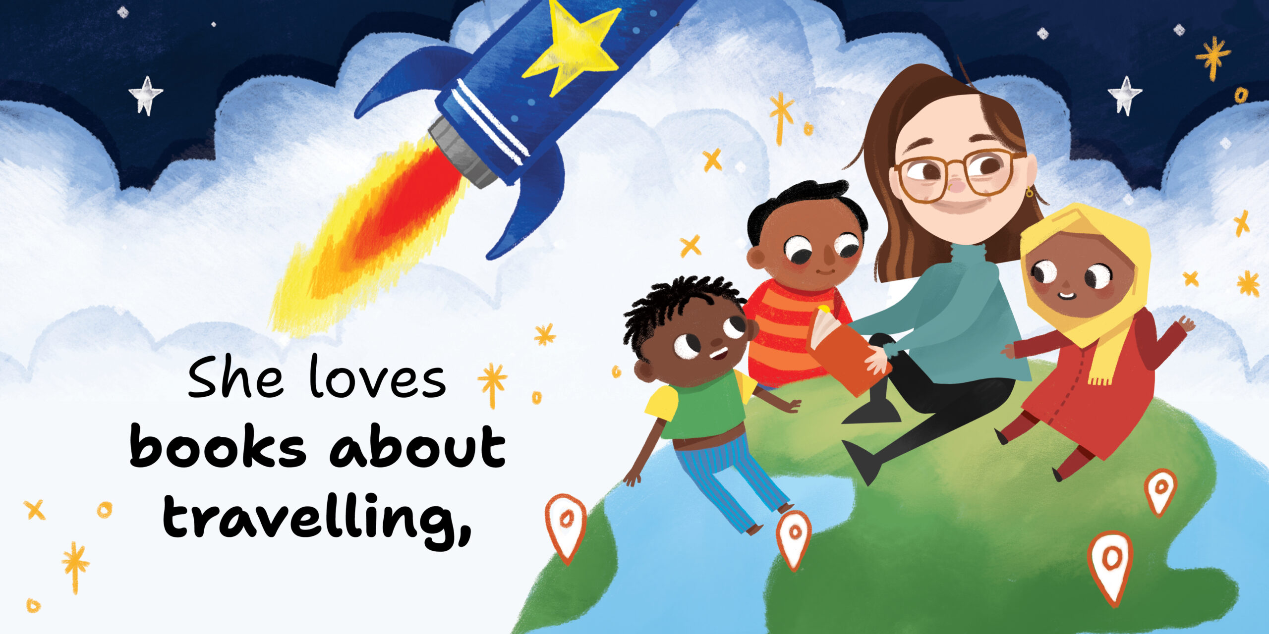 Julia Loves Books — original illustrated page 7, English text included