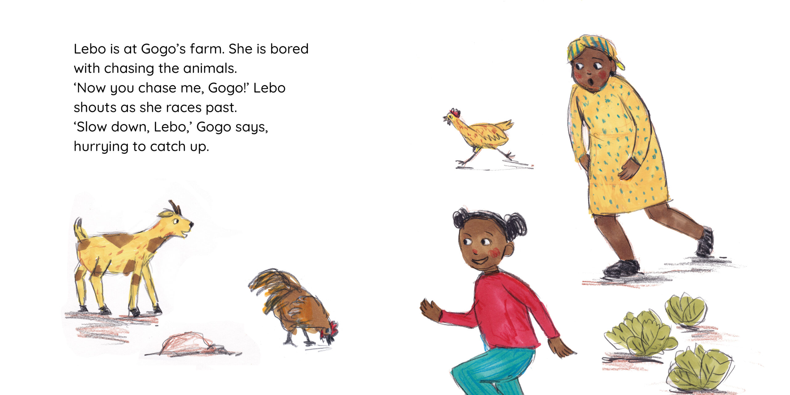 Lebo and Gogo’s Tea Party — original illustrated page 2, English text included