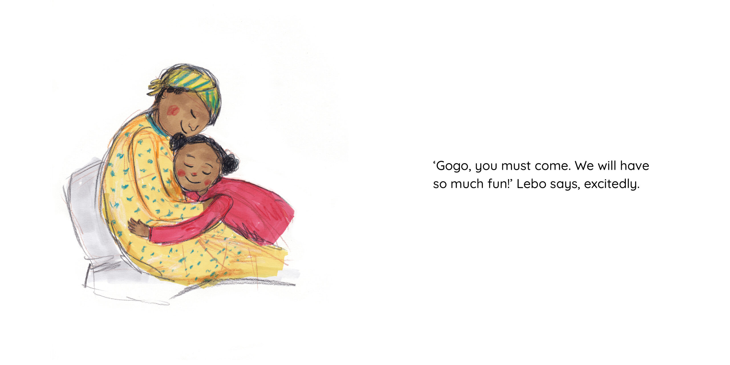 Lebo and Gogo’s Tea Party — original illustrated page 5, English text included