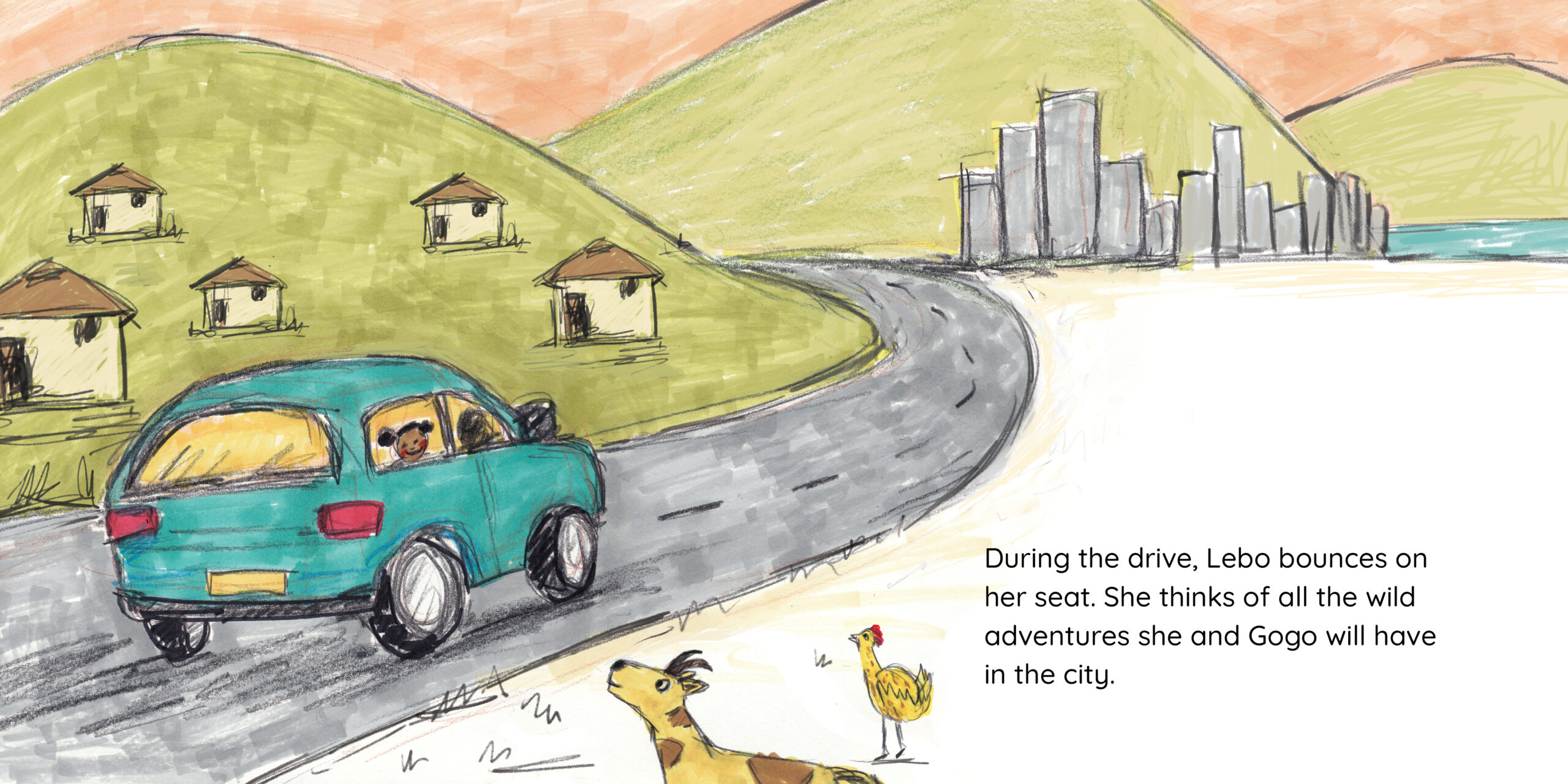 Lebo and Gogo’s Tea Party — original illustrated page 6, English text included
