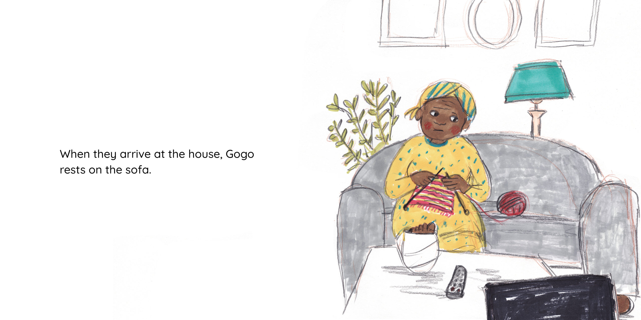Lebo and Gogo’s Tea Party — original illustrated page 7, English text included