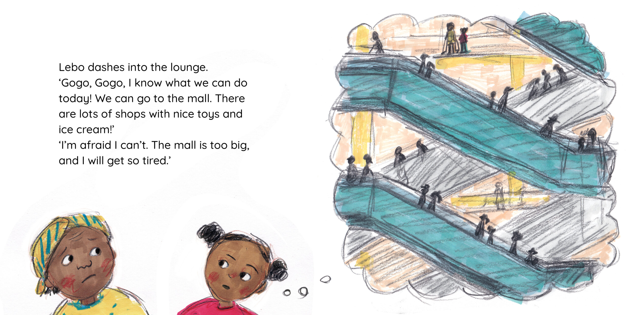 Lebo and Gogo’s Tea Party — original illustrated page 8, English text included