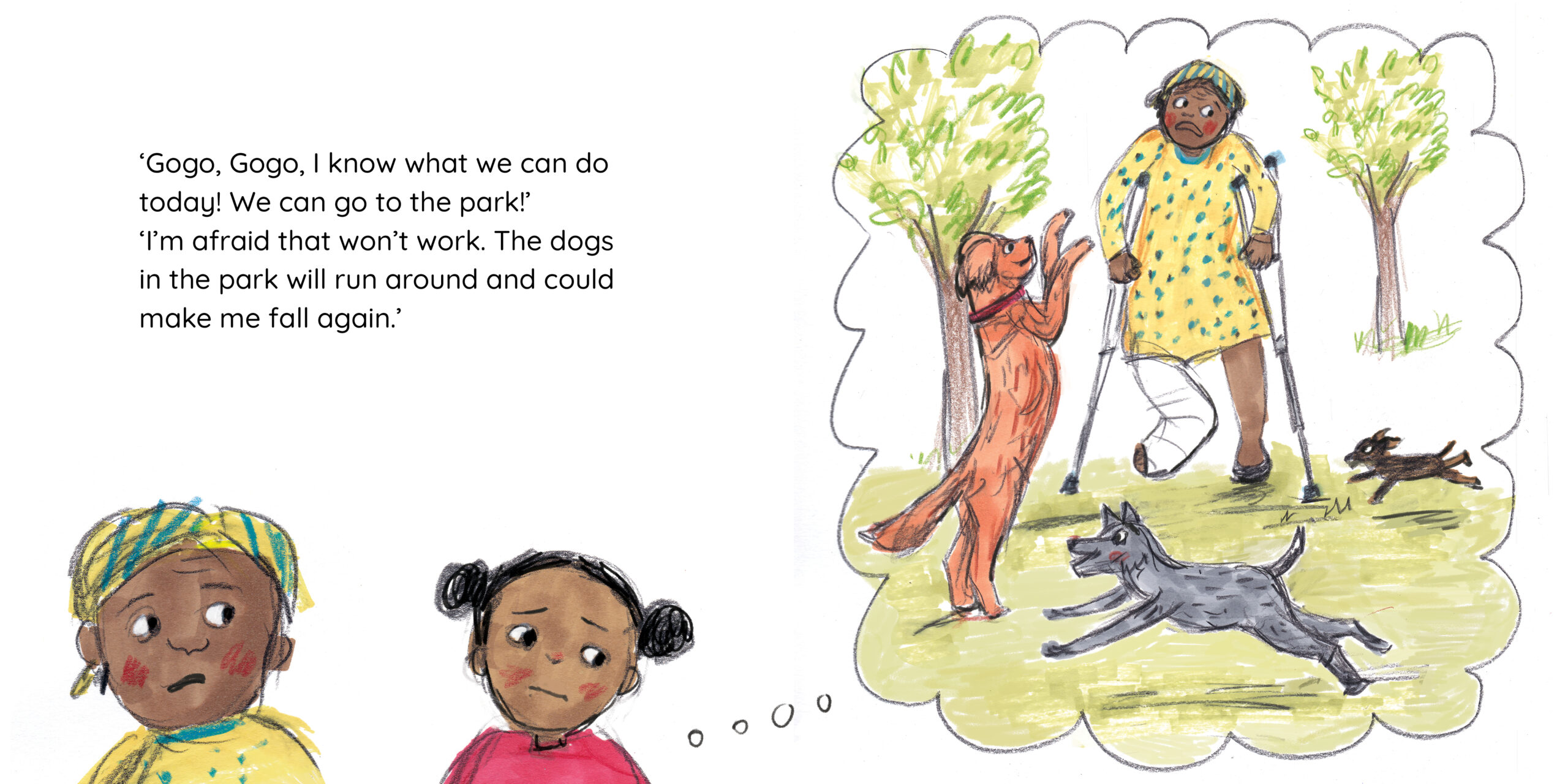 Lebo and Gogo’s Tea Party — original illustrated page 9, English text included