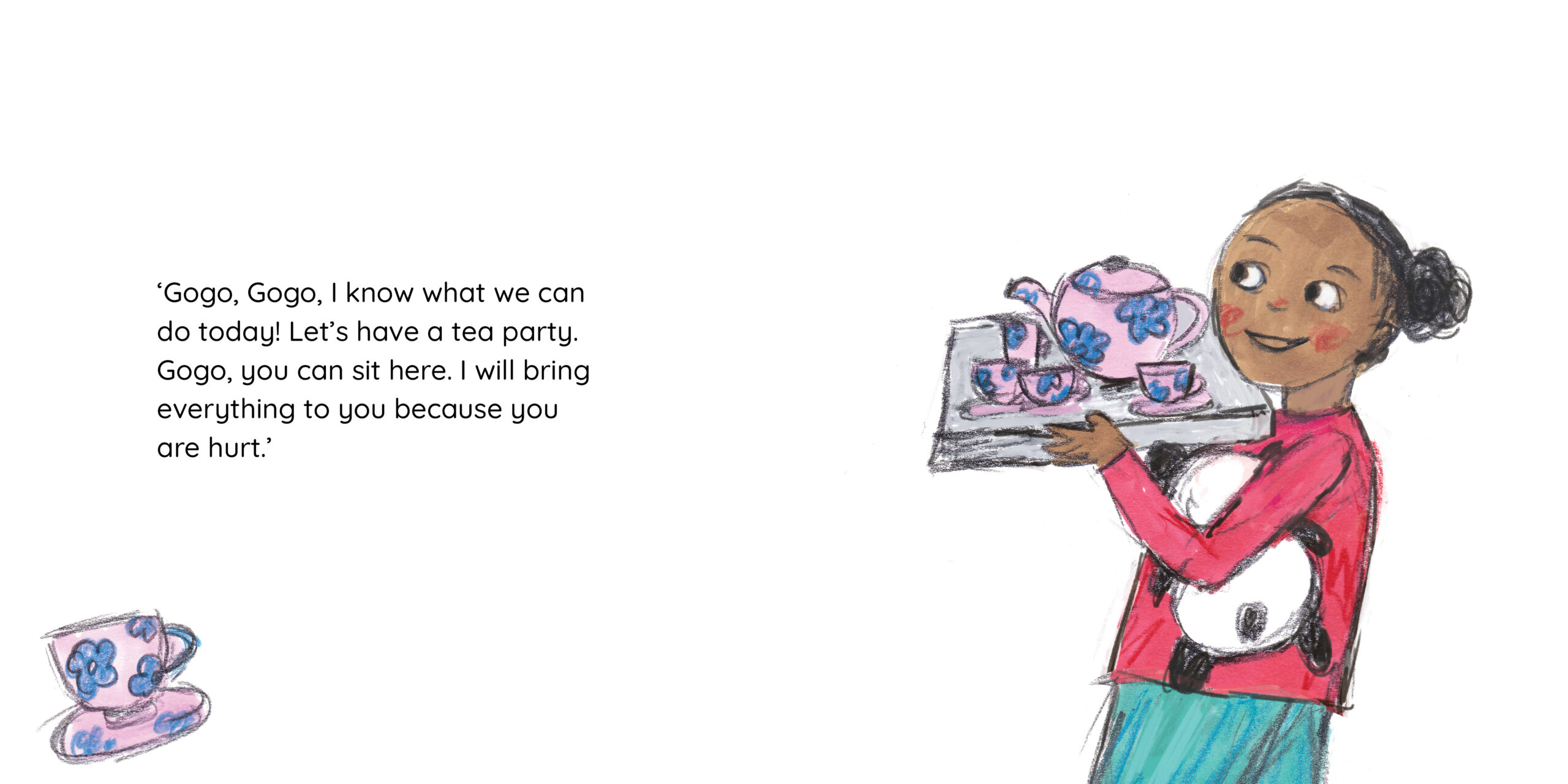 Lebo and Gogo’s Tea Party — original illustrated page 12, English text included