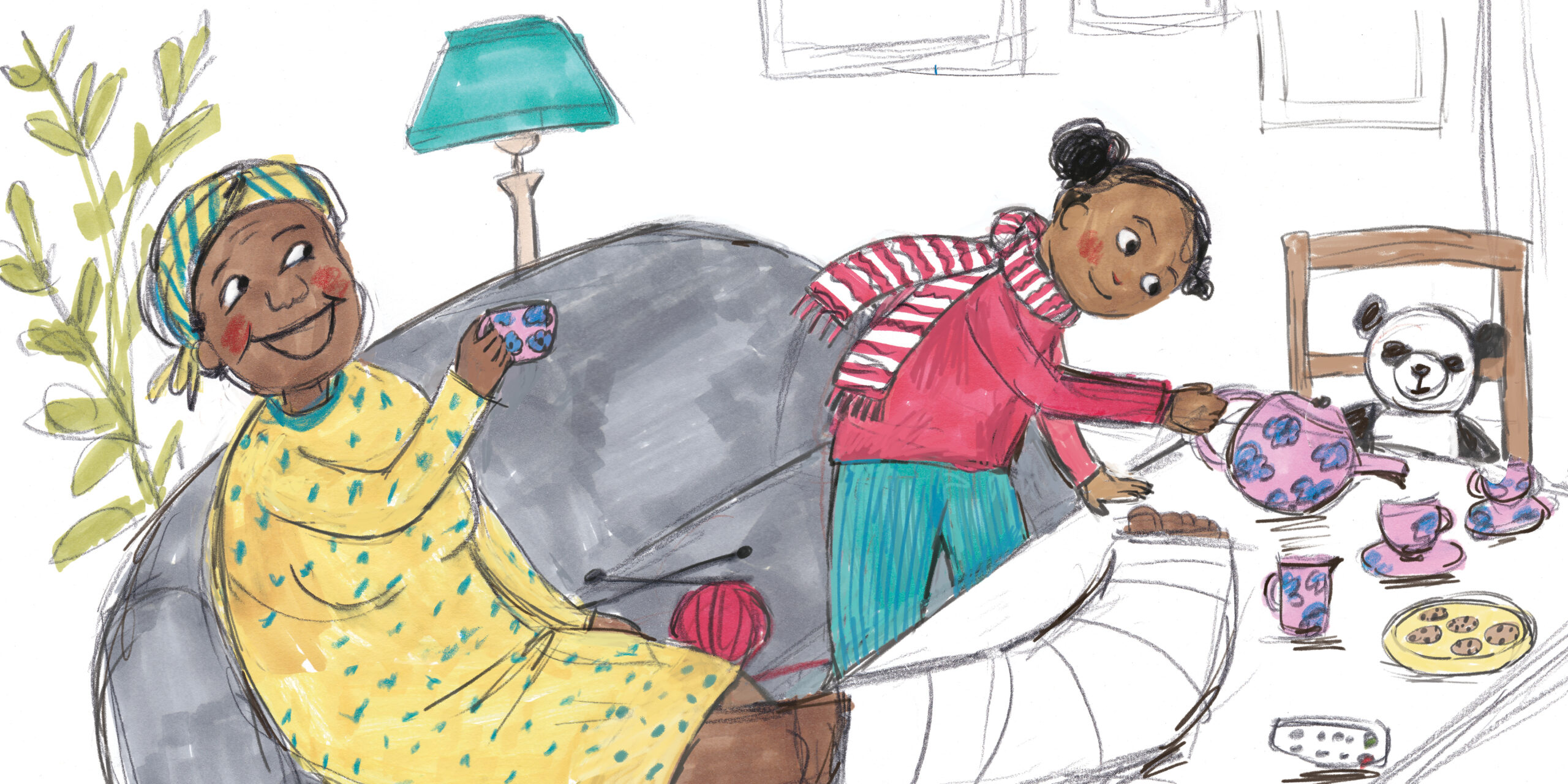 Lebo and Gogo’s Tea Party — original illustrated page 13, English text included