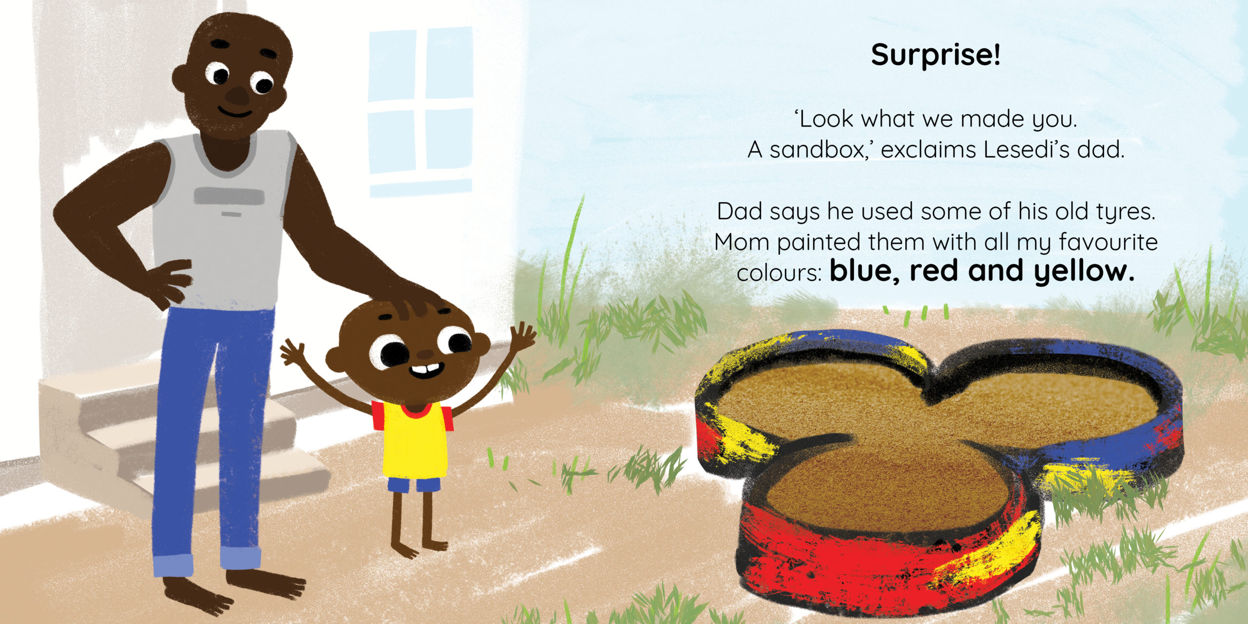 Lesedi’s Sandbox — original illustrated page 3, English text included