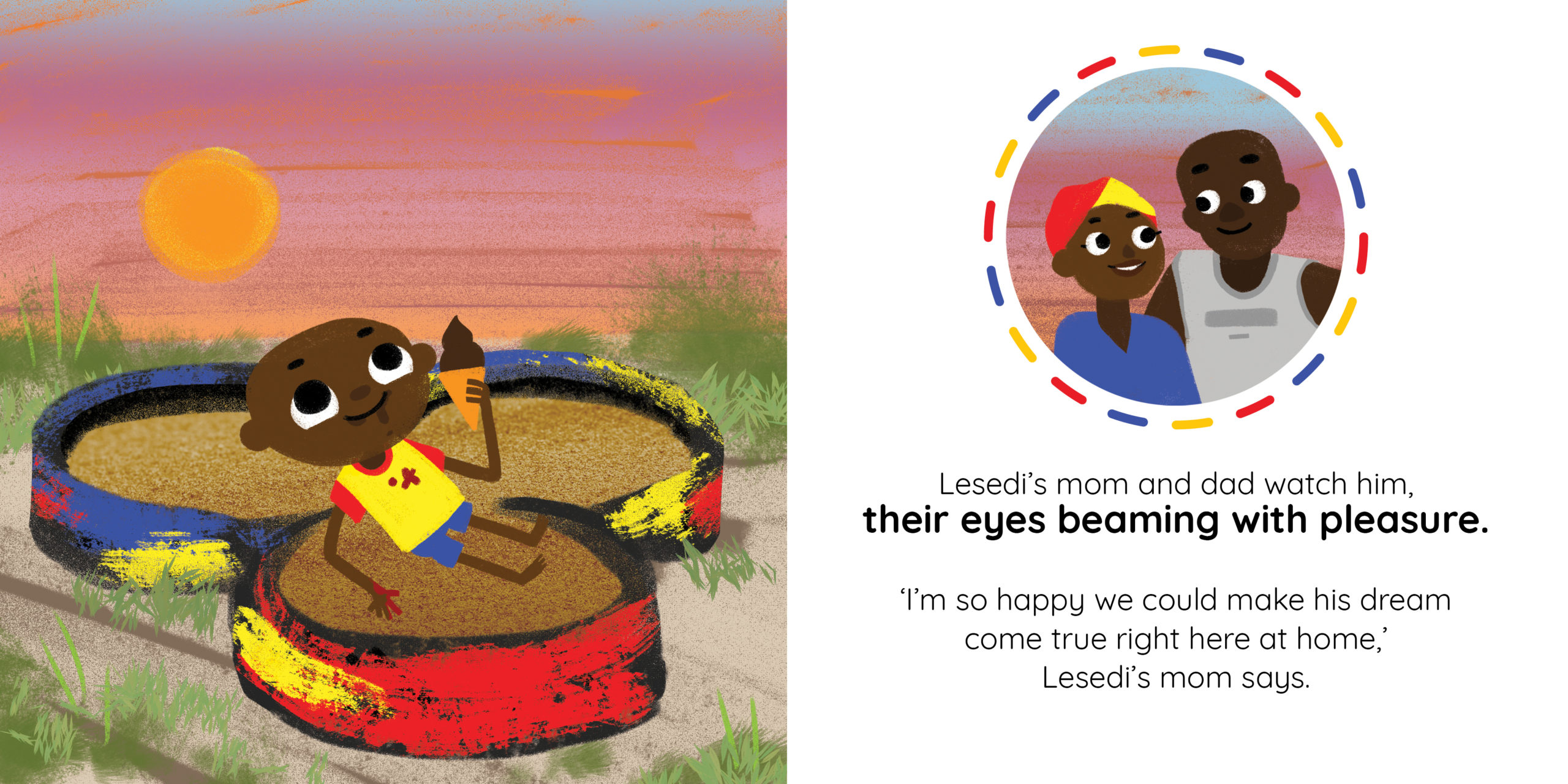 Lesedi’s Sandbox — original illustrated page 12, English text included