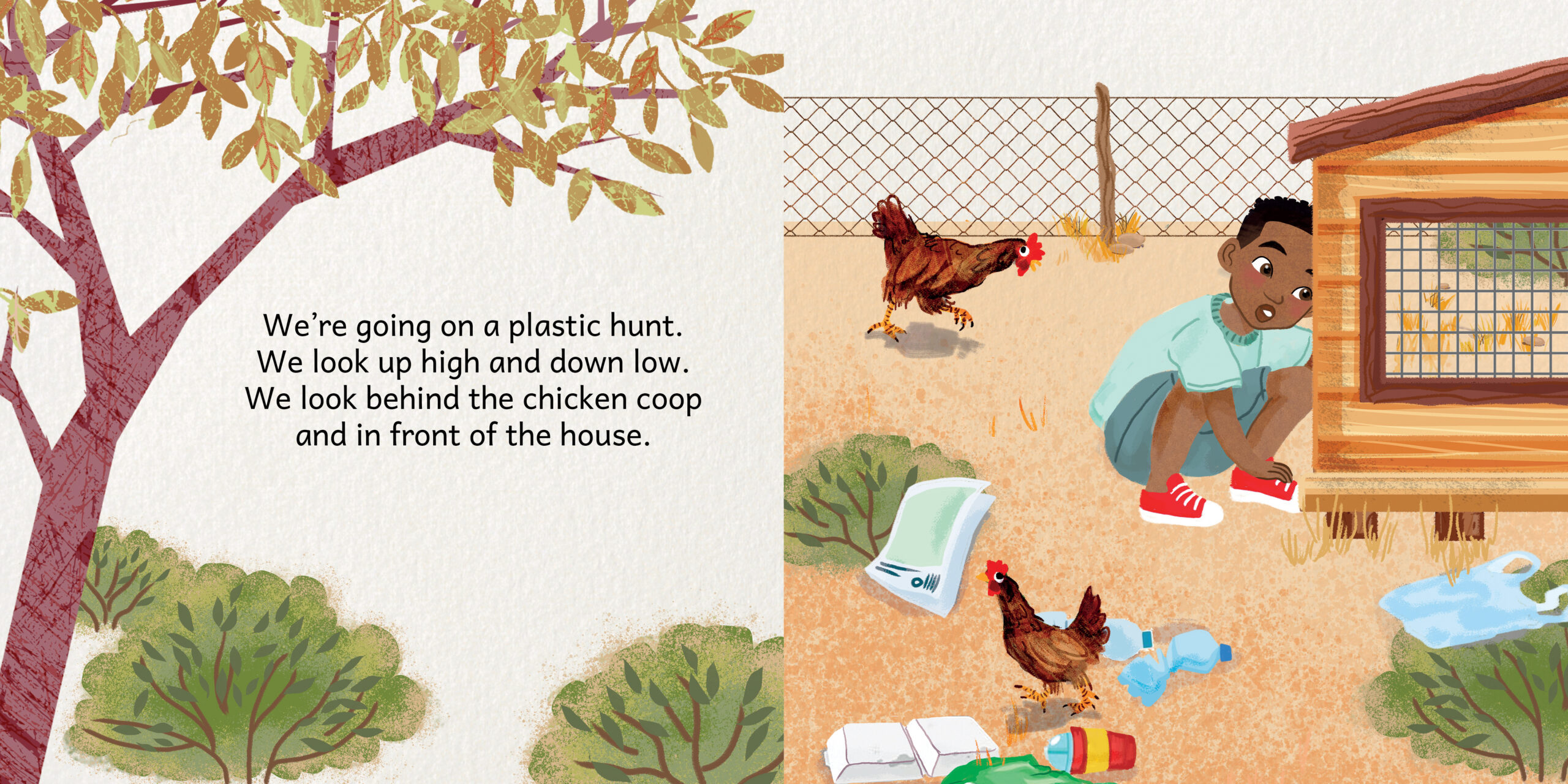 Let’s go on a litter hunt — original illustrated page 6, English text included
