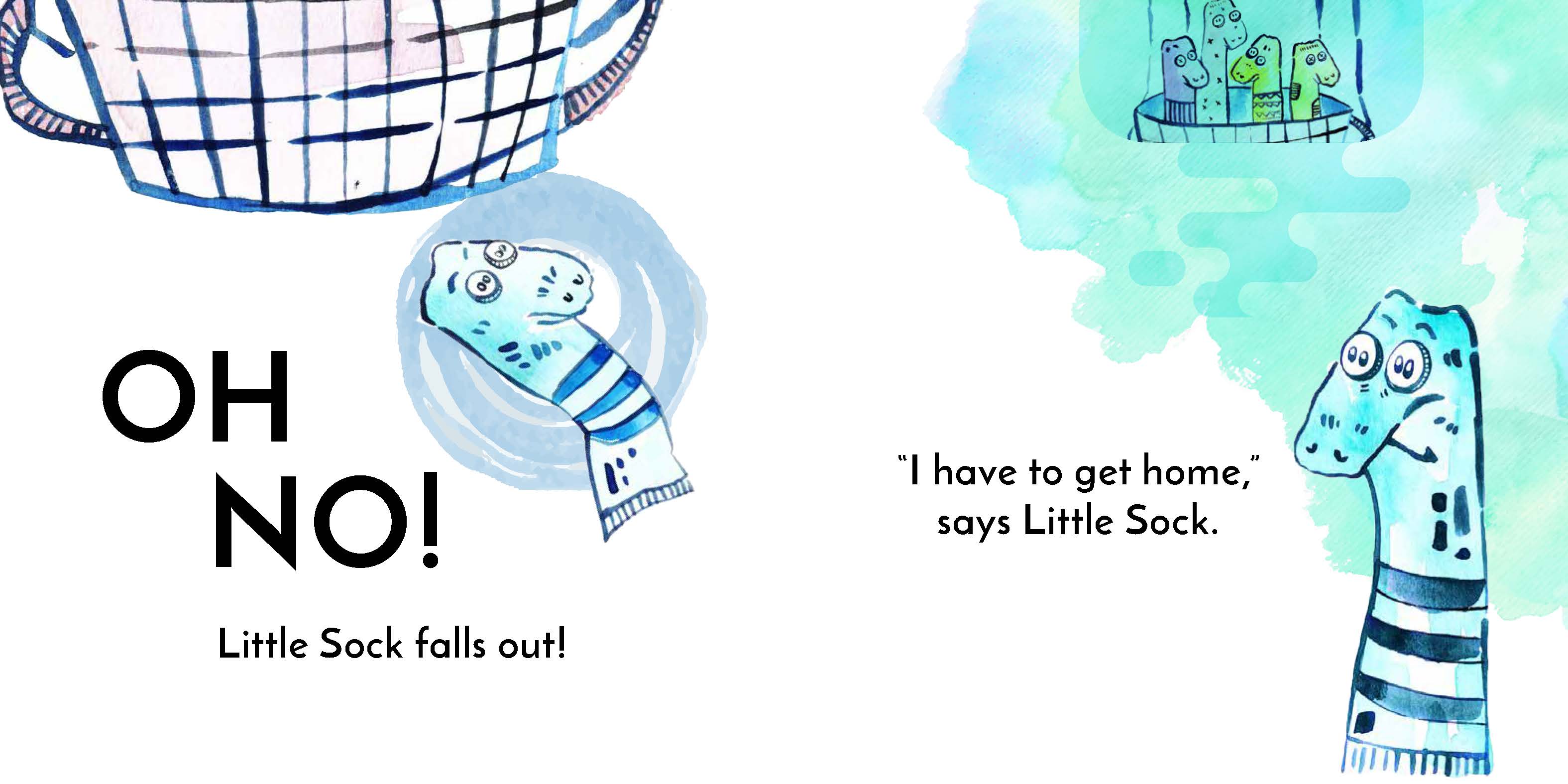 Little Sock and the tiny creatures — original illustrated page 6, English text included