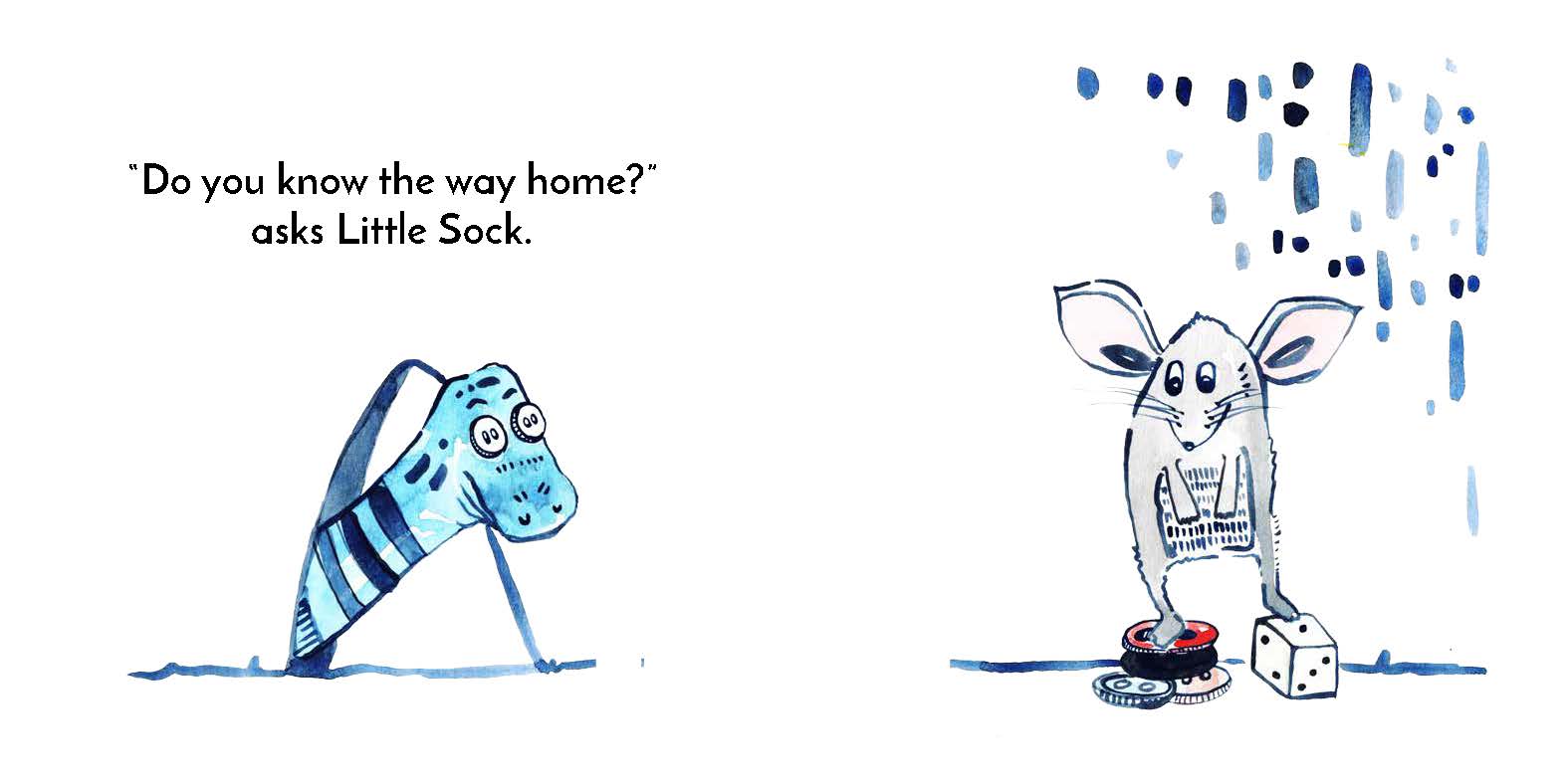 Little Sock and the tiny creatures — original illustrated page 9, English text included