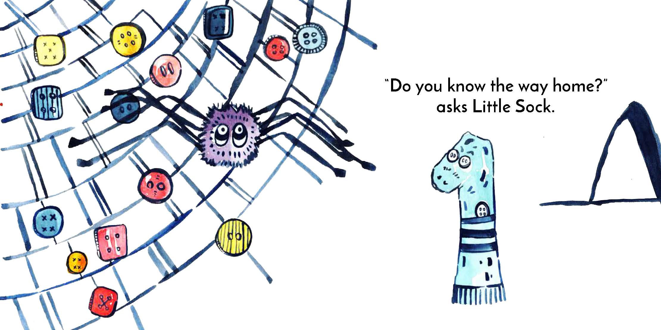 Little Sock and the tiny creatures — original illustrated page 11, English text included