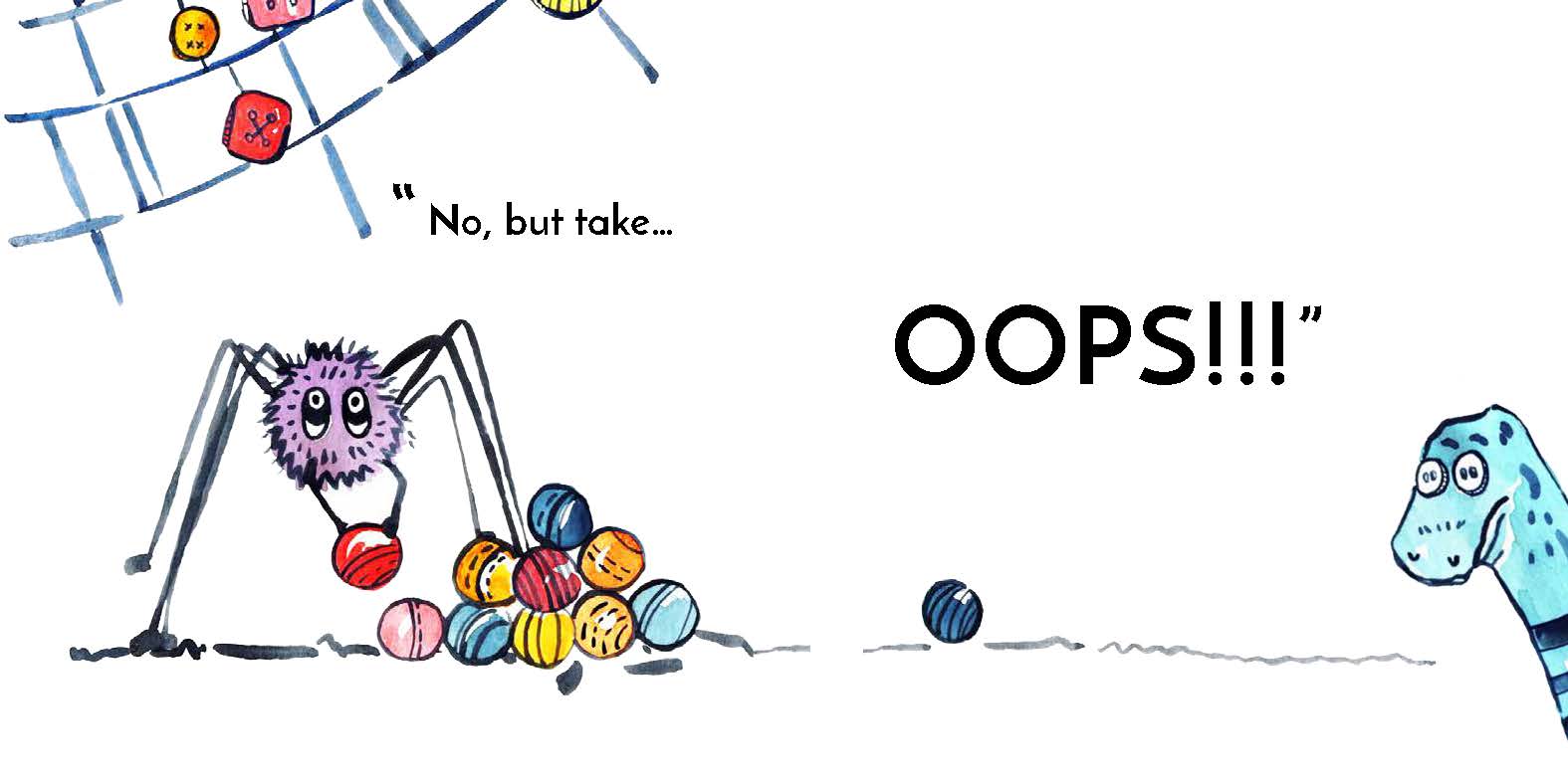 Little Sock and the tiny creatures — original illustrated page 12, English text included