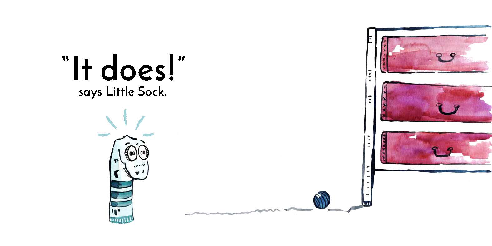 Little Sock and the tiny creatures — original illustrated page 14, English text included