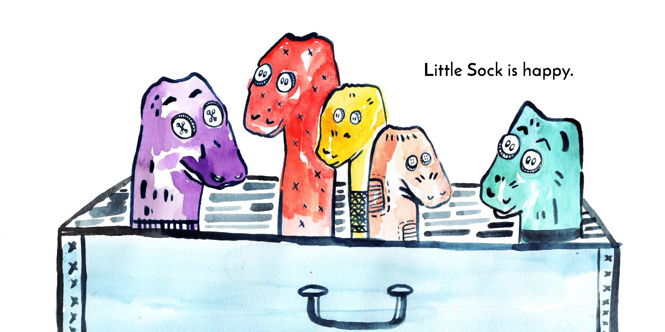 Little Sock and the tiny creatures — original illustrated page 15, English text included