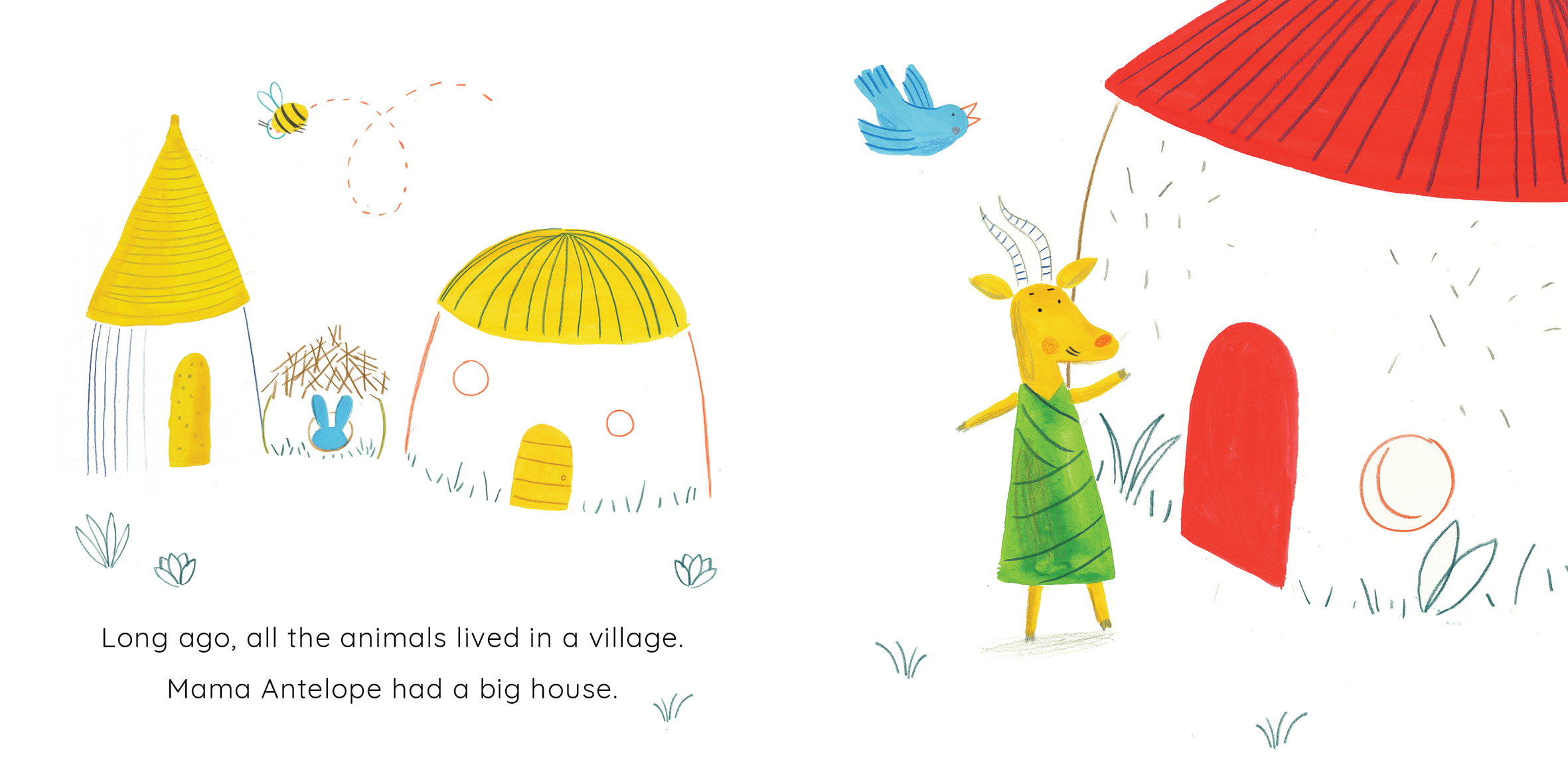 Mama Antelope’s House — original illustrated page 2, English text included