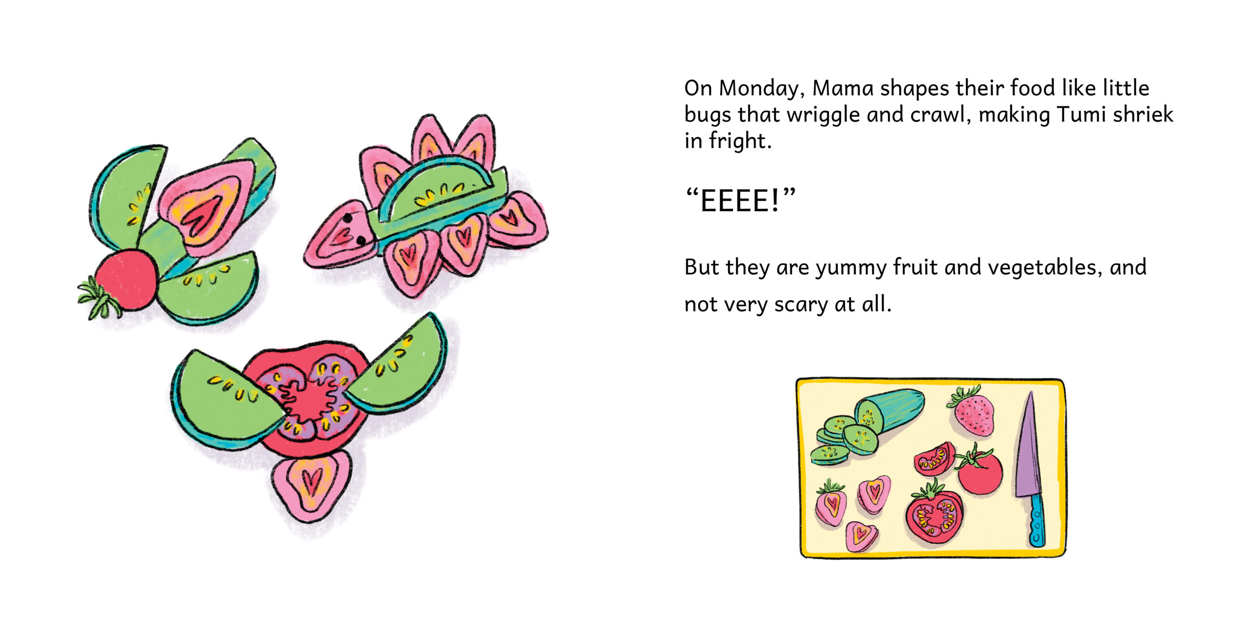 Mama, What’s For Lunch? — original illustrated page 5, English text included