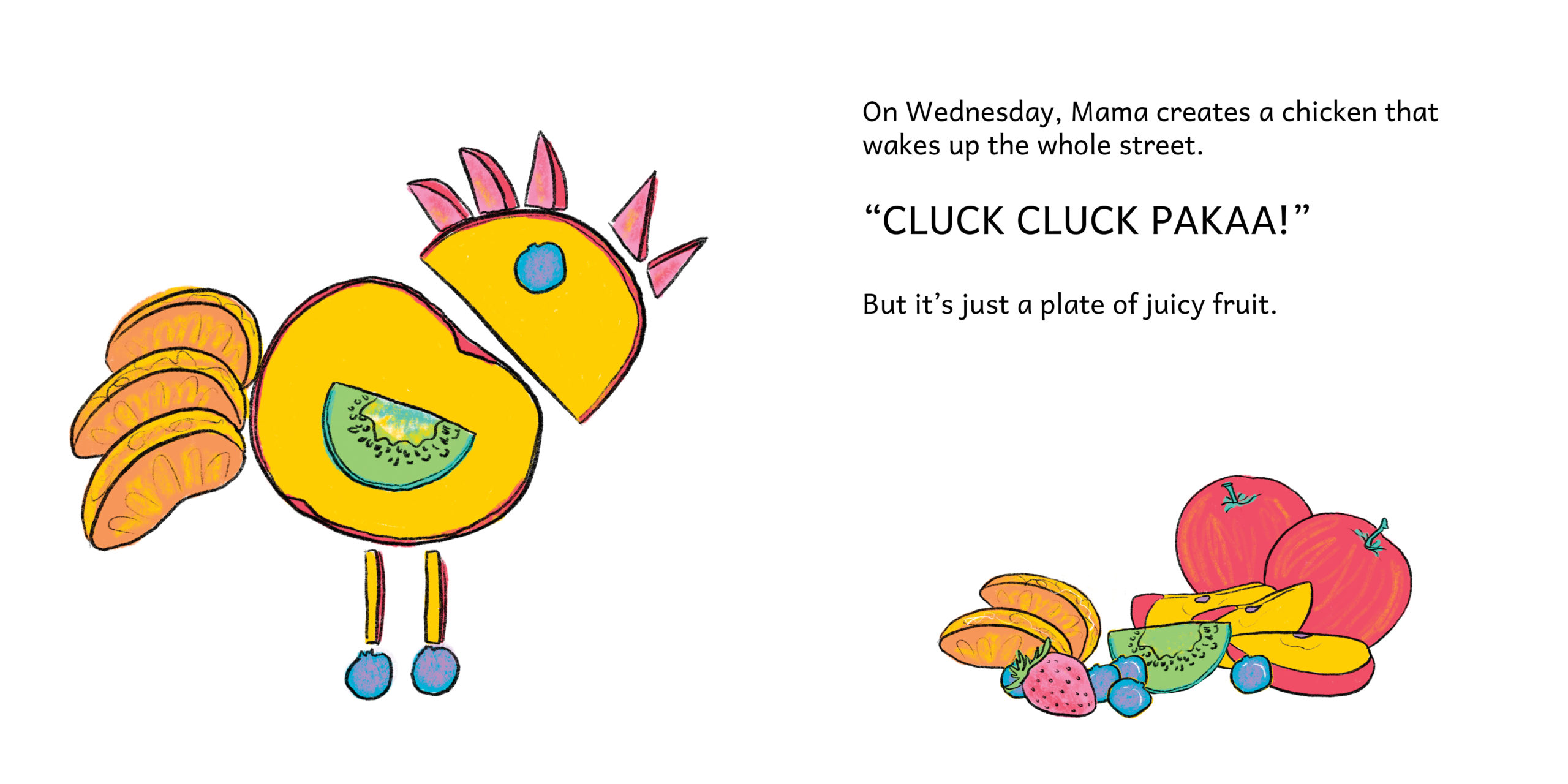 Mama, What’s For Lunch? — original illustrated page 7, English text included