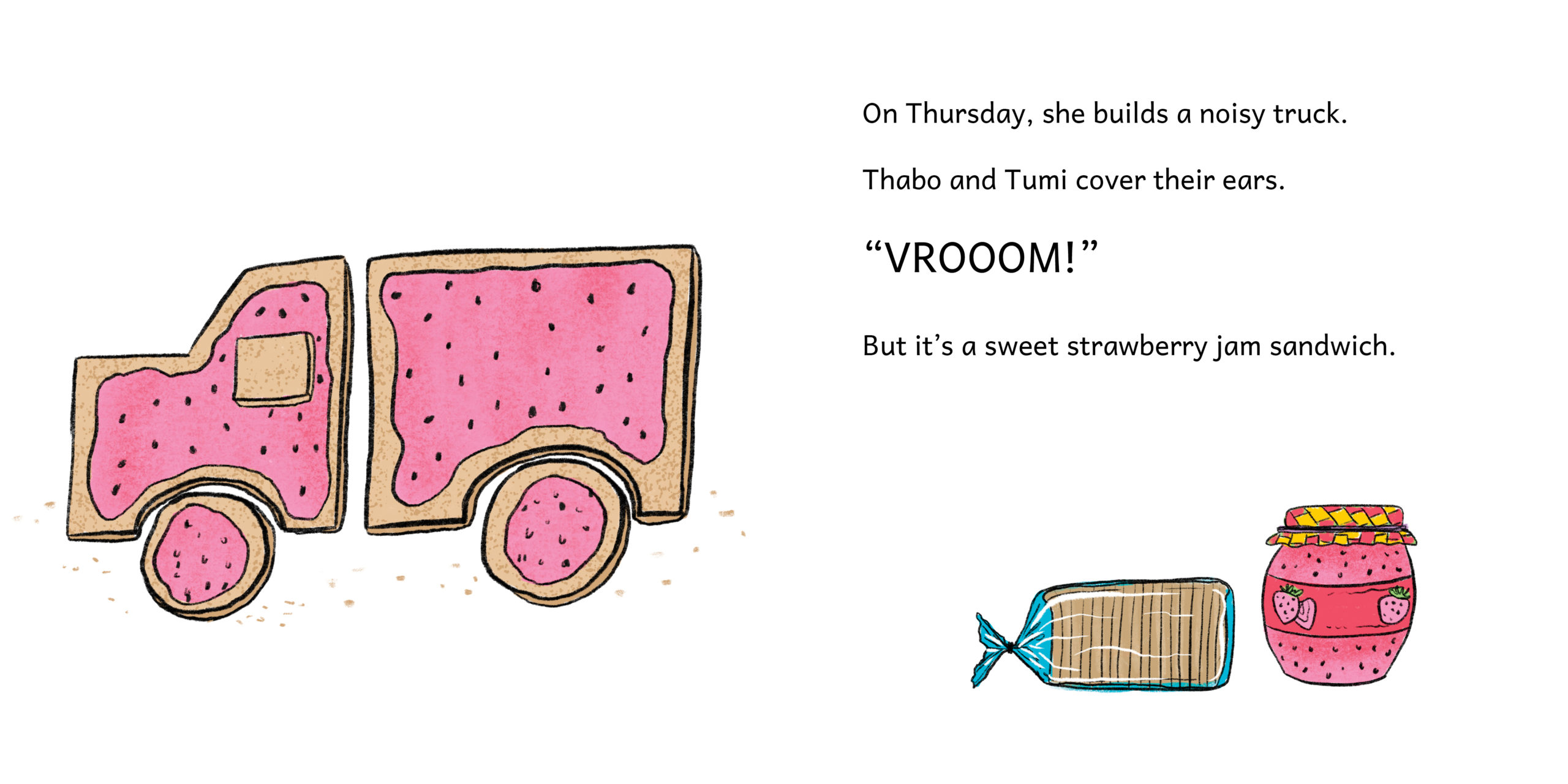 Mama, What’s For Lunch? — original illustrated page 8, English text included