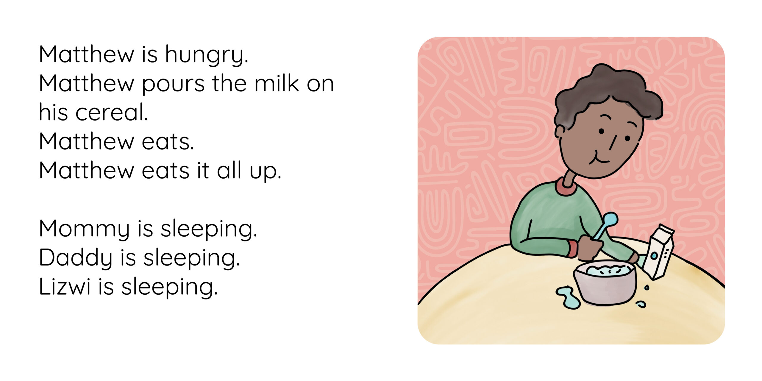 Matthew is up! — original illustrated page 4, English text included
