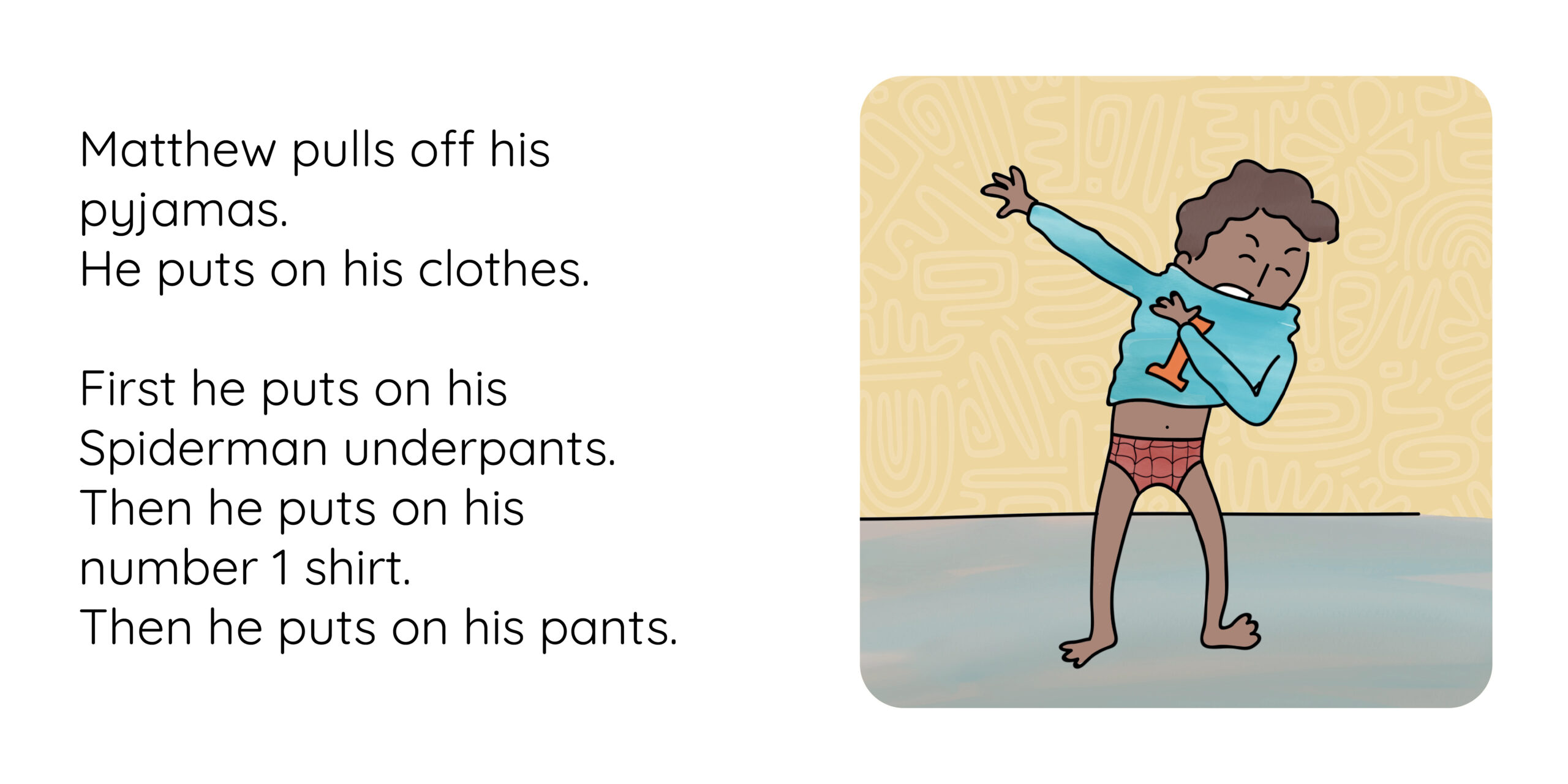 Matthew is up! — original illustrated page 6, English text included