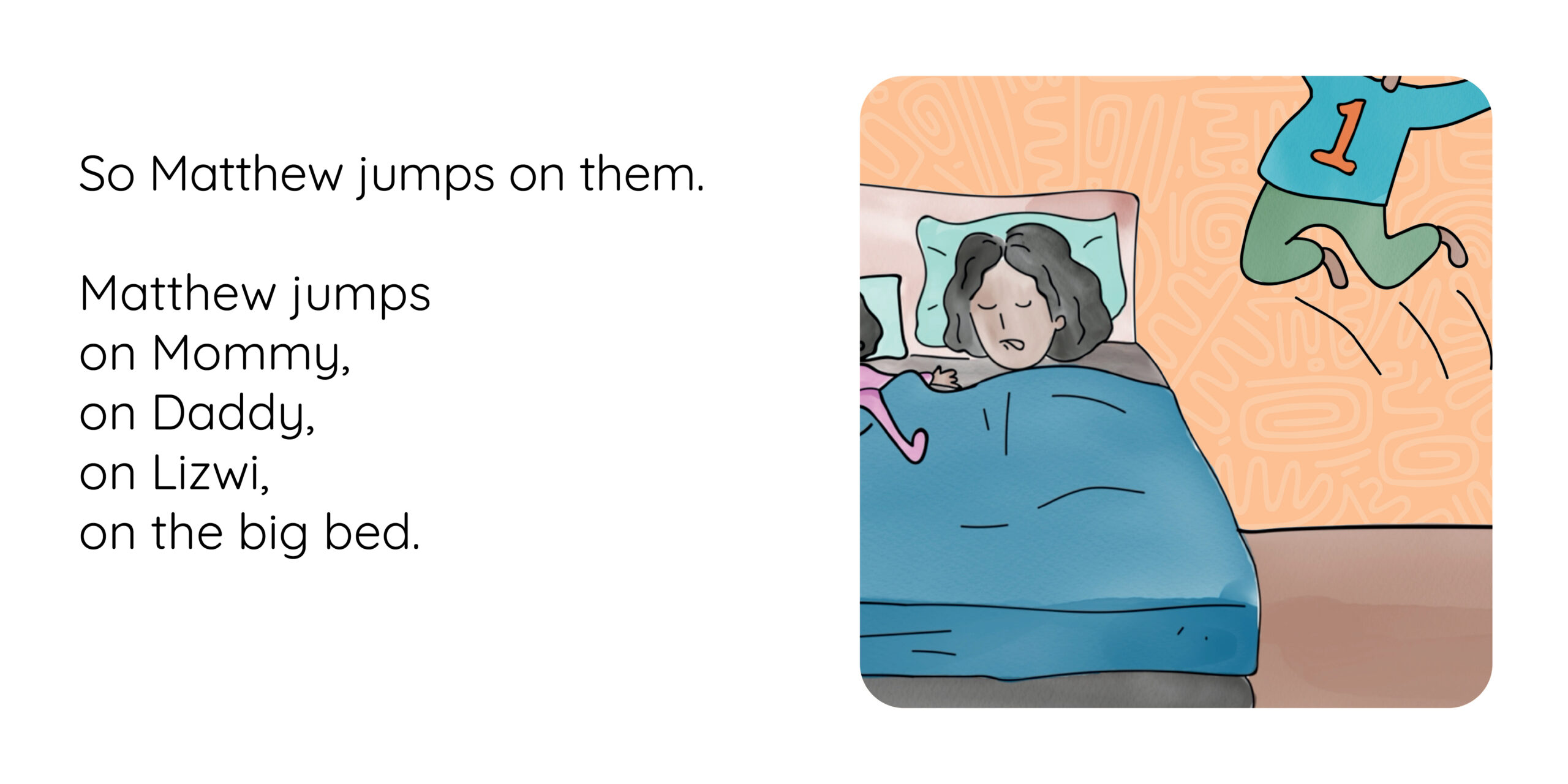 Matthew is up! — original illustrated page 12, English text included