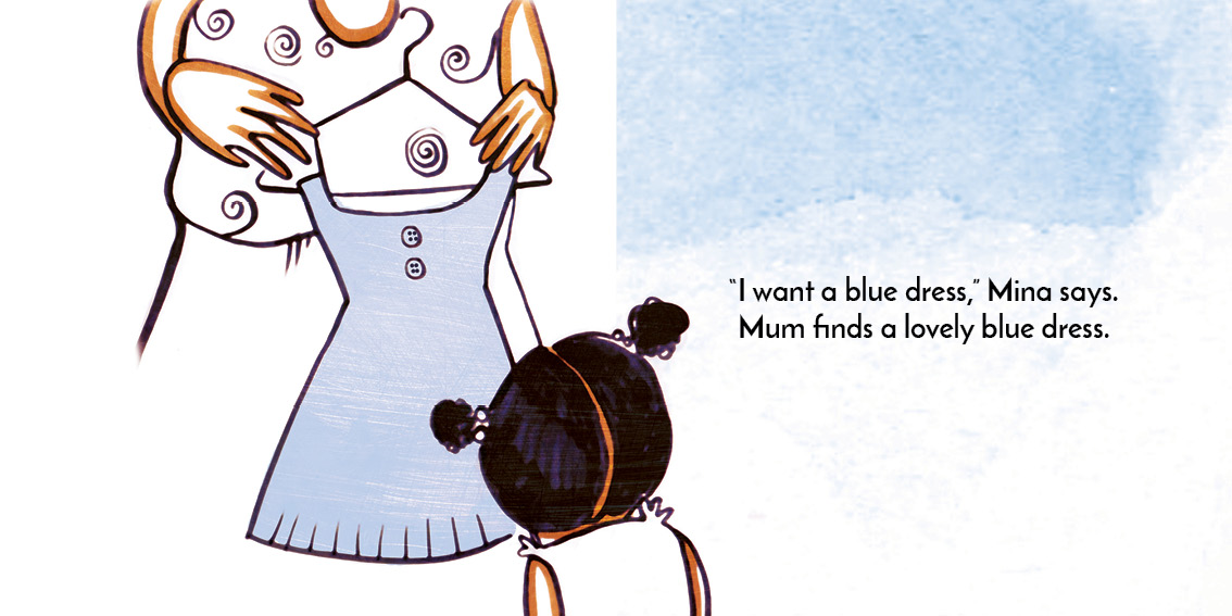 Mina and the Birthday Dress — original illustrated page 6, English text included
