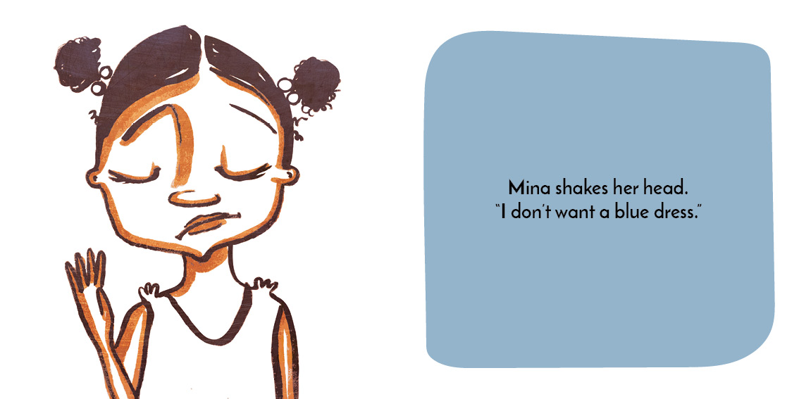 Mina and the Birthday Dress — original illustrated page 7, English text included
