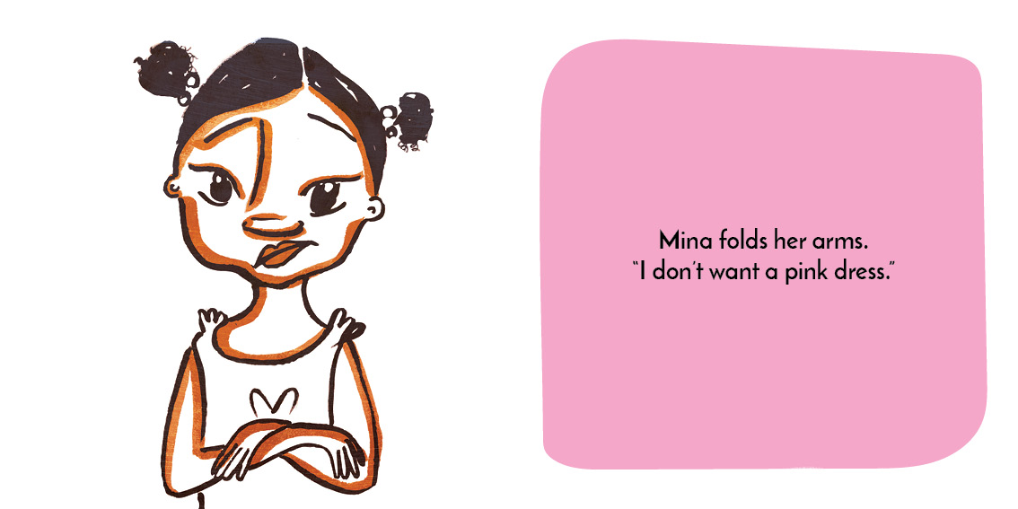 Mina and the Birthday Dress — original illustrated page 9, English text included