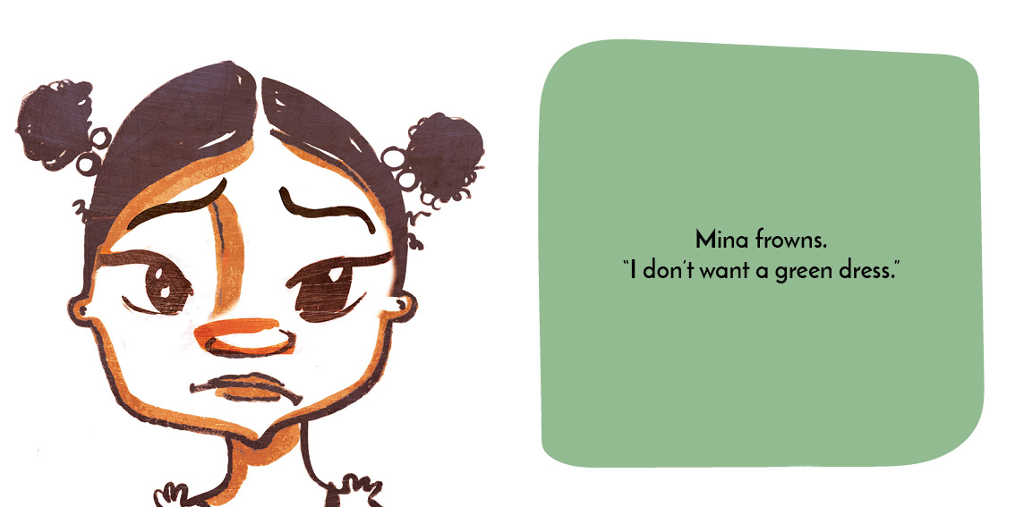 Mina and the Birthday Dress — original illustrated page 11, English text included