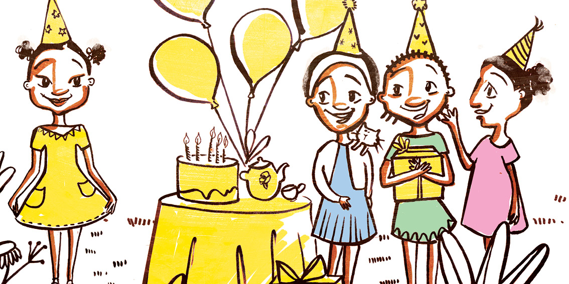 Mina and the Birthday Dress — original illustrated page 15, English text included