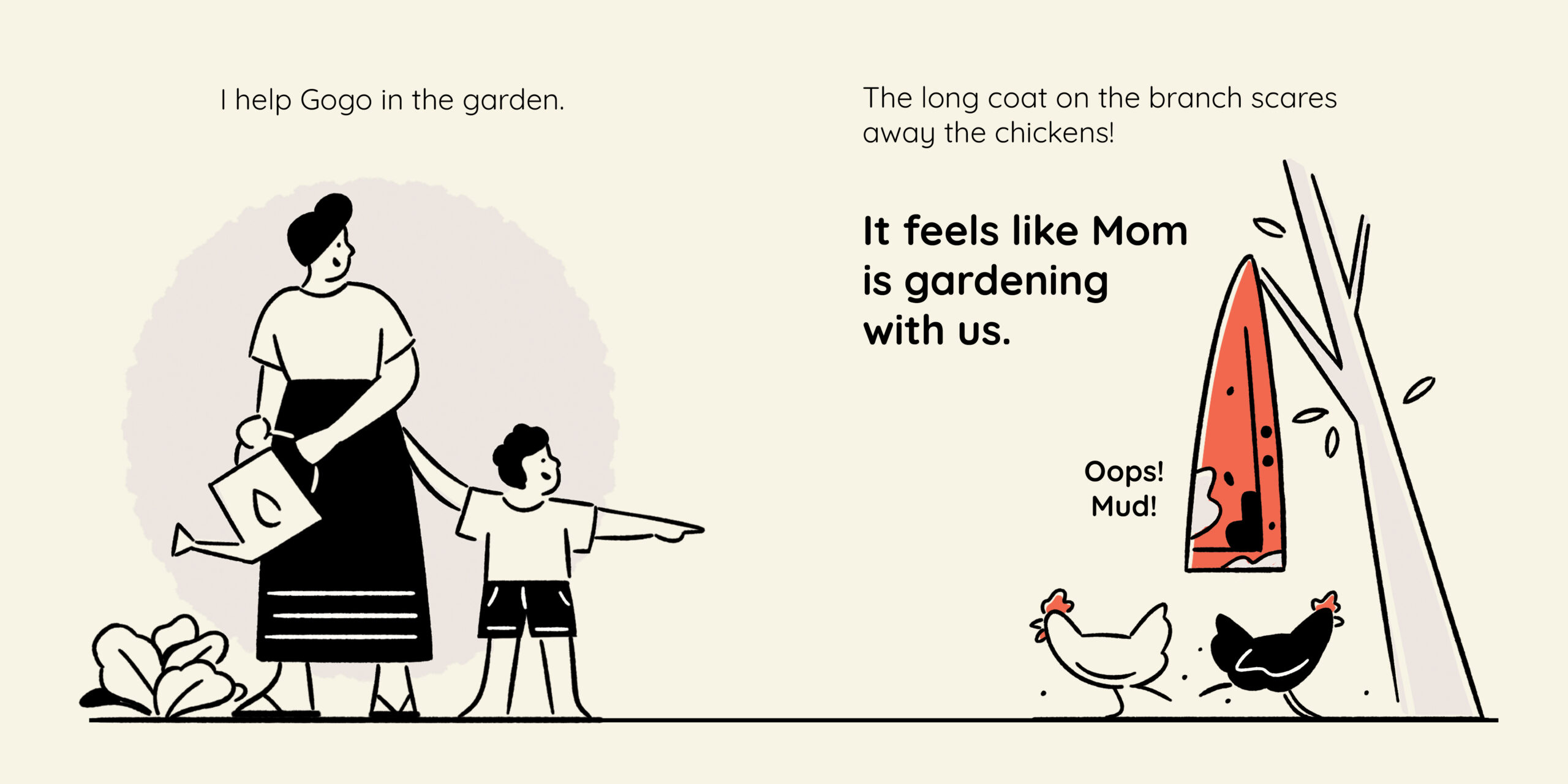 Mom’s Red Coat — original illustrated page 9, English text included