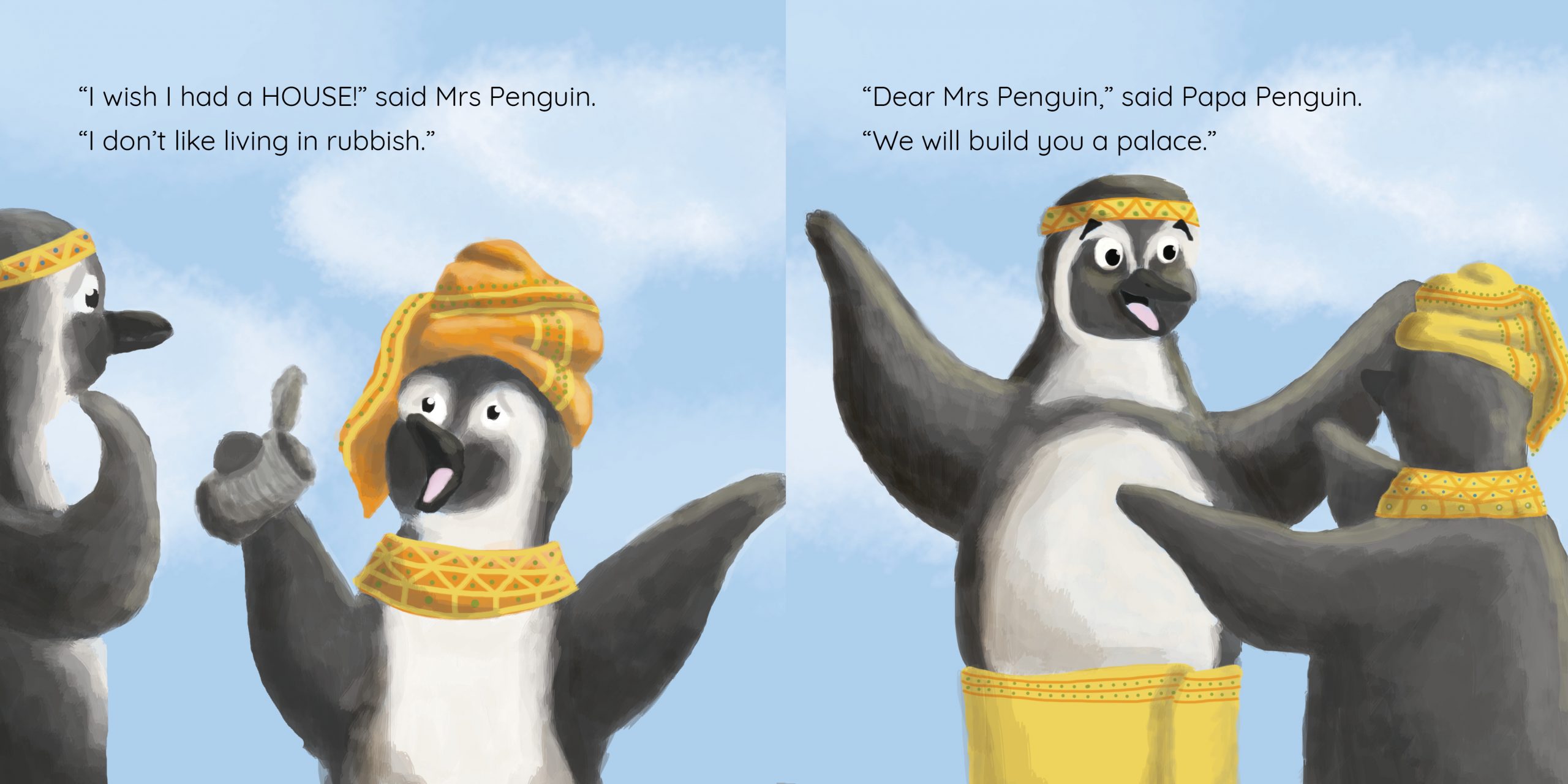 Mrs Penguin’s Perfect Palace — original illustrated page 2, English text included